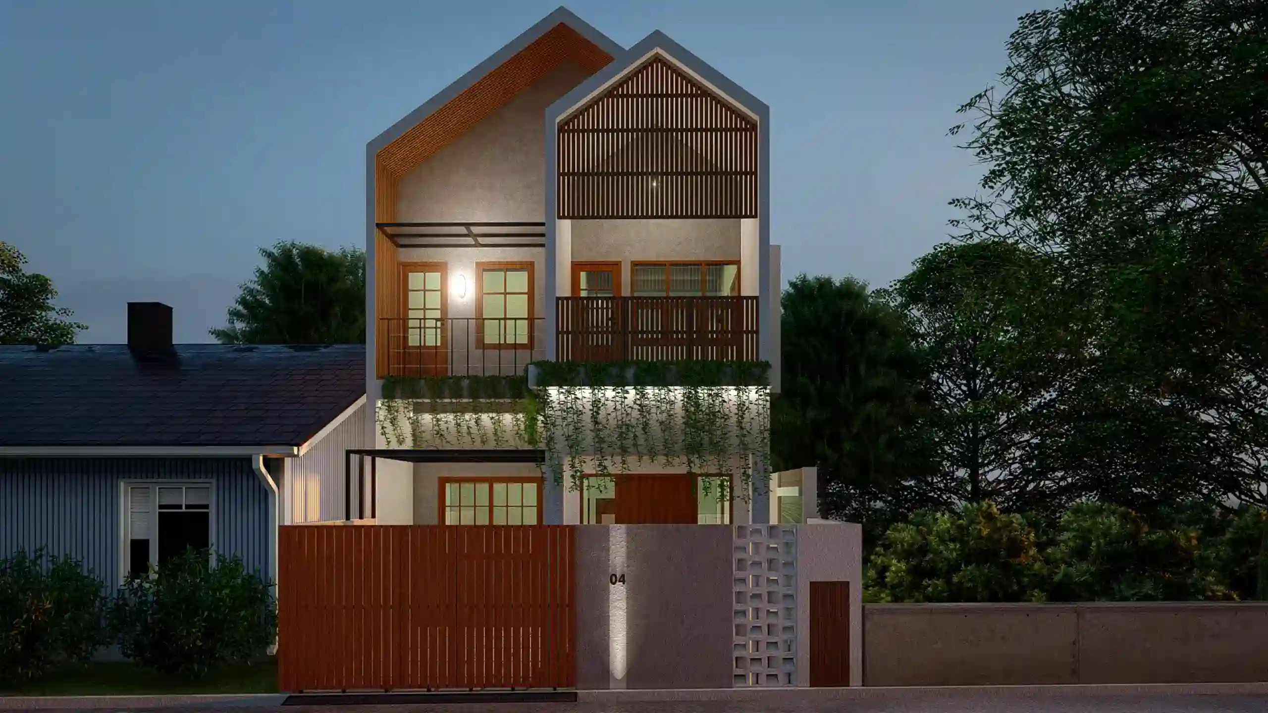 Line House - Tampak Depan Bangunan di Sore Hari