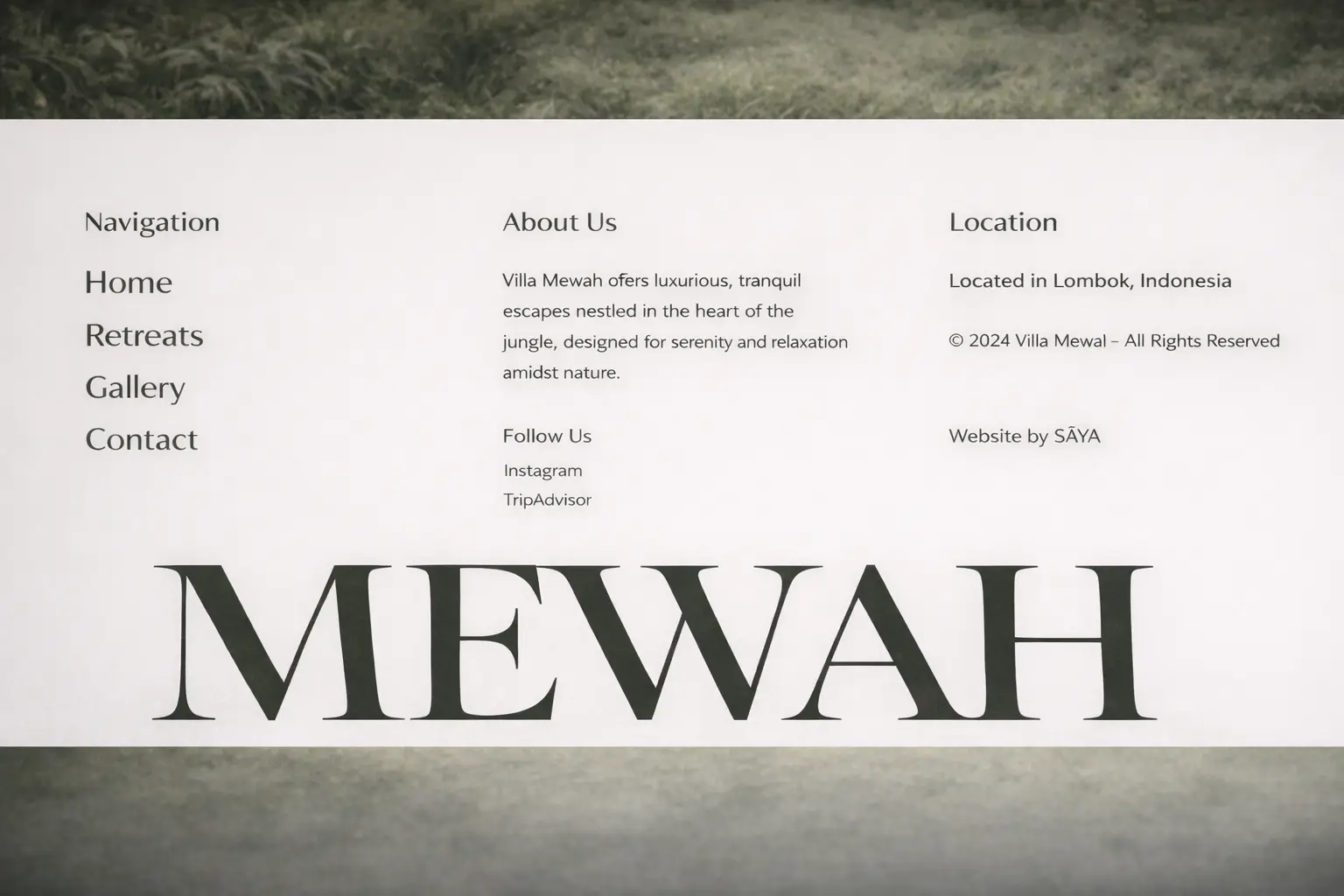 Luxury minimalist footer villa website design responsive - Villa Mewah