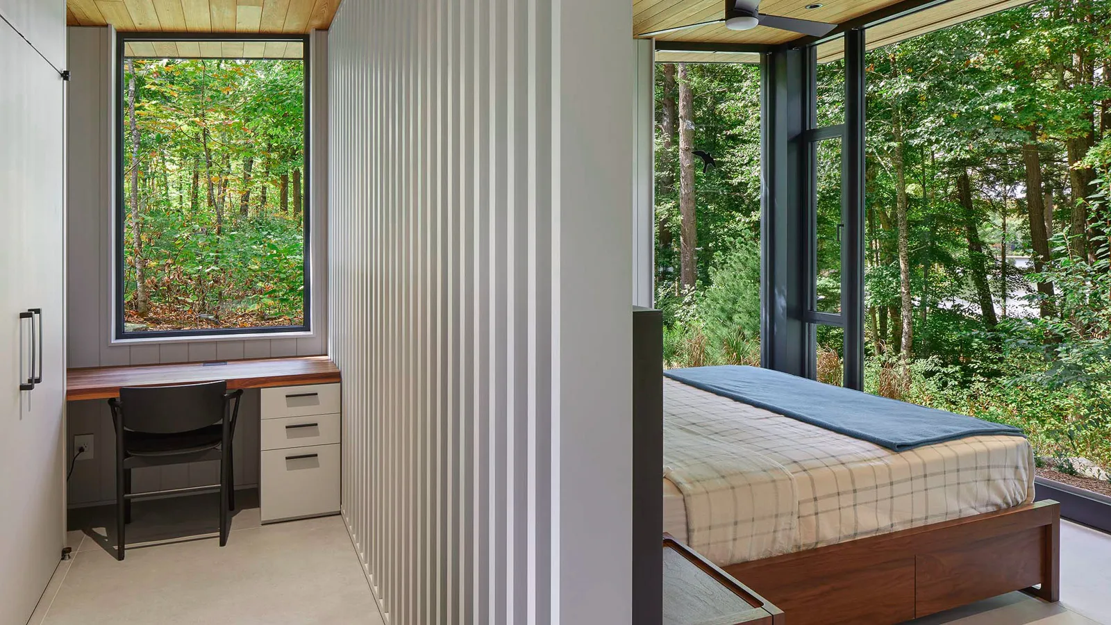 Primary suite amenities at the percy lake retreat.
