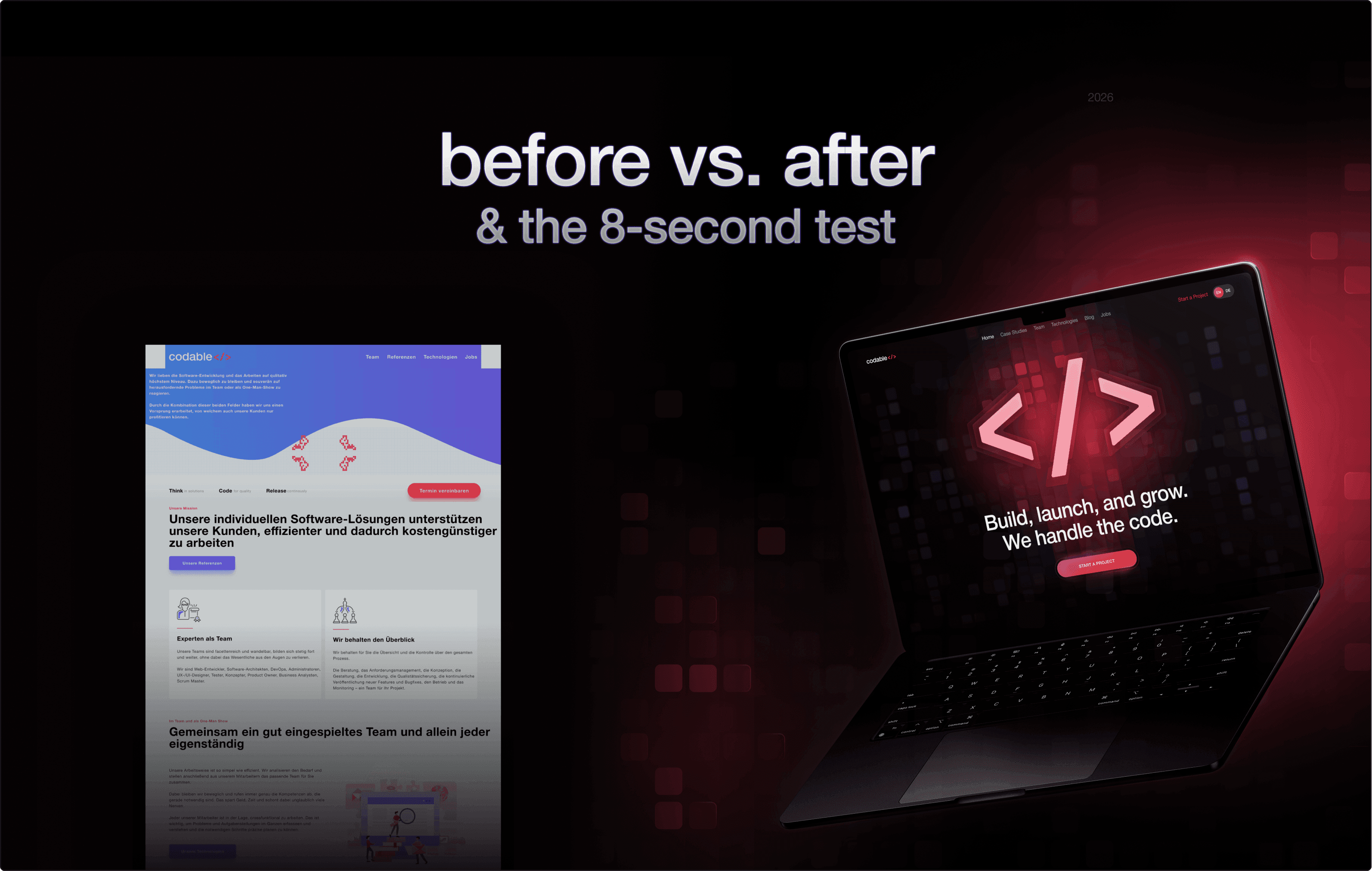 A startup homepage hero before and after redesign