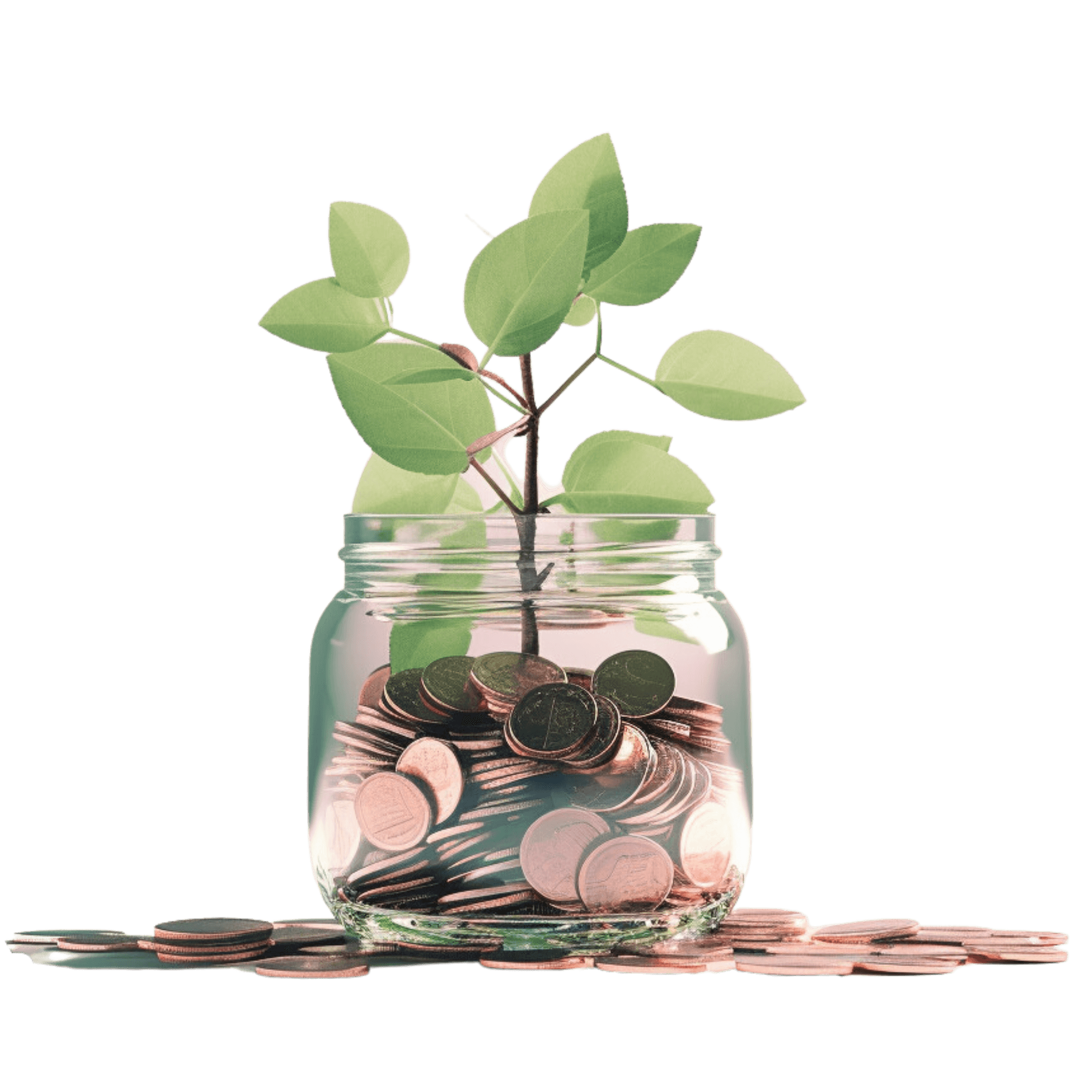 A jar with change sprouts leaves