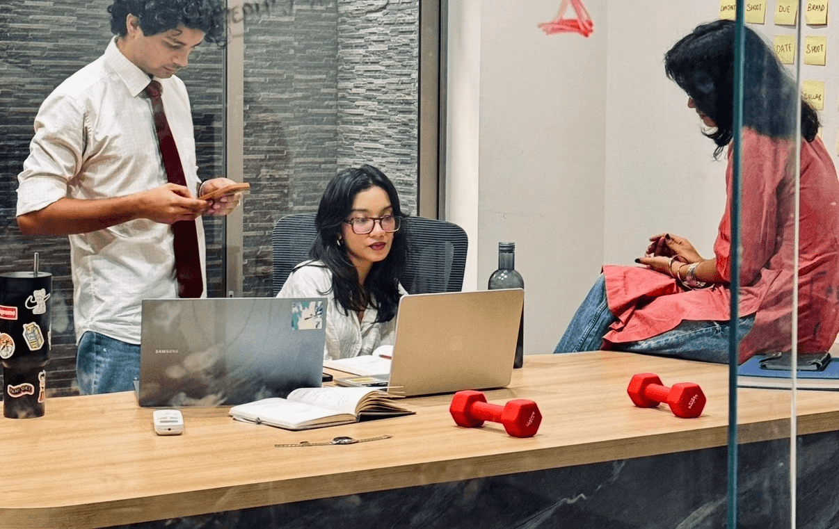 Waveform Glow_ A Red-Lit Modern Interior