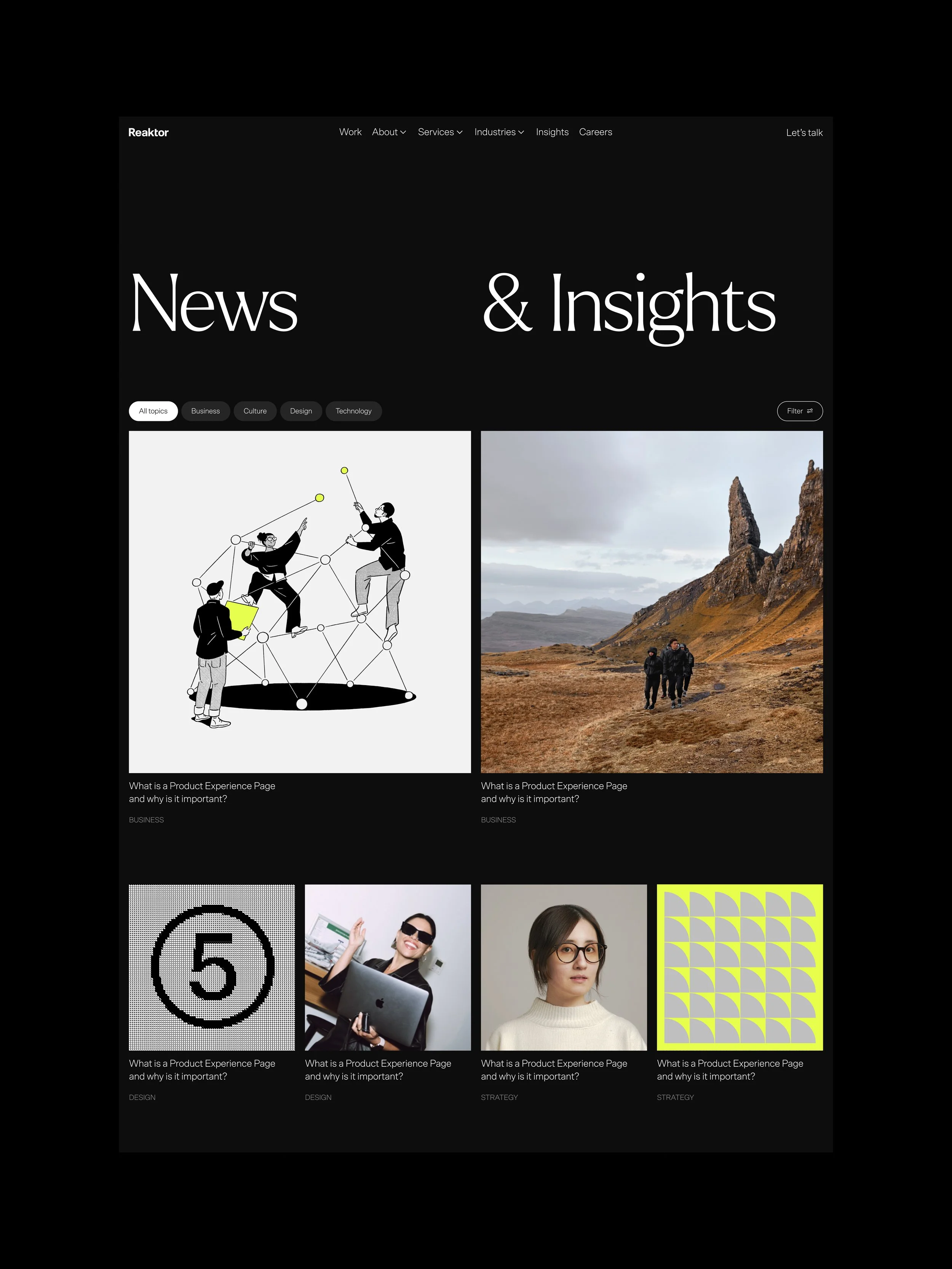 Website interface for Reaktor, a global technology consultancy.