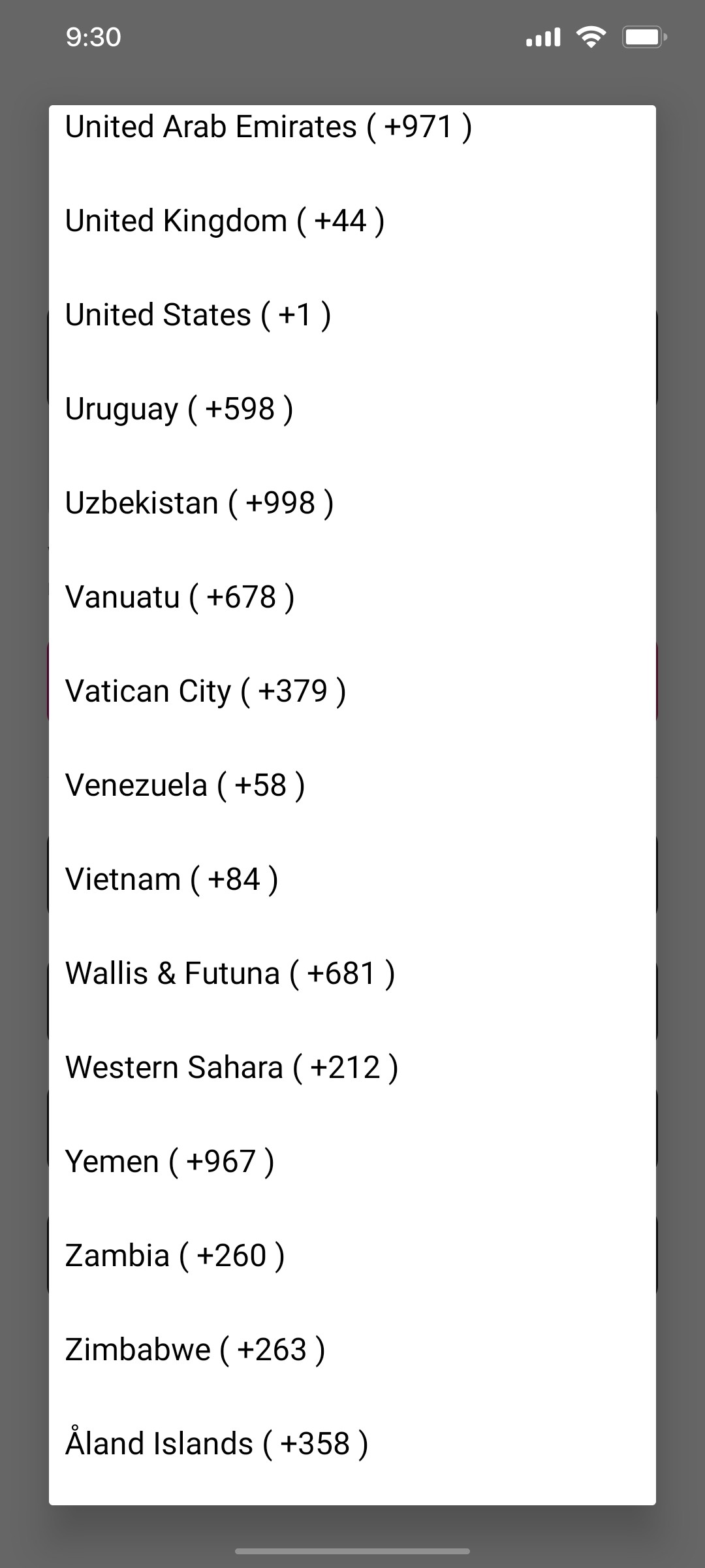 Airbnb Select country code screen