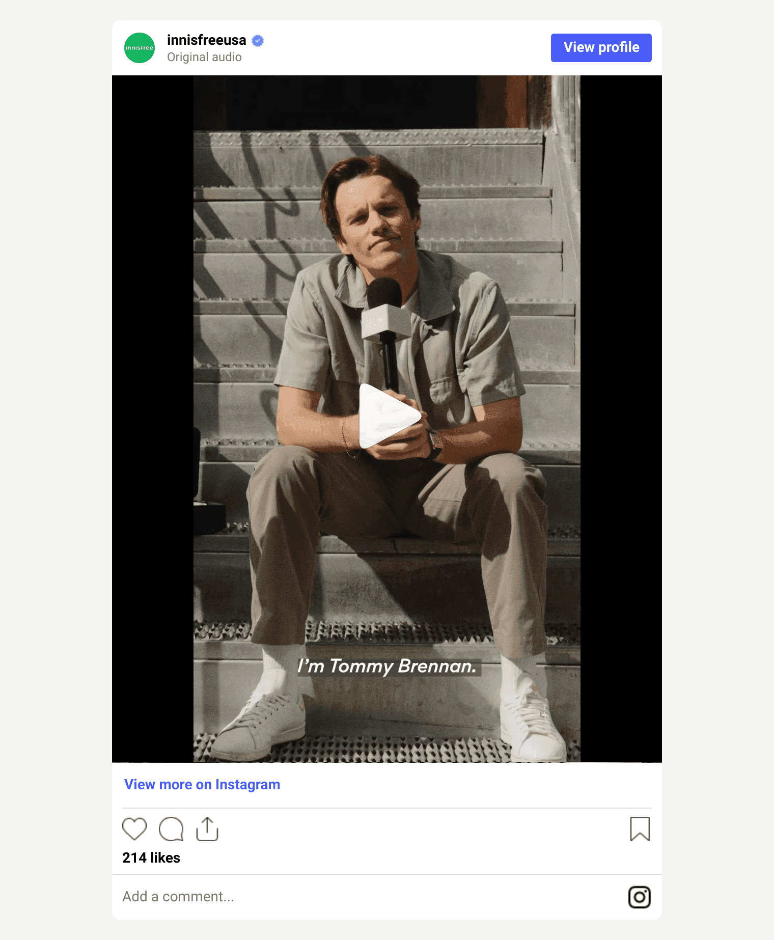 innisfree USA Instagram video with comedian Tommy Brennan