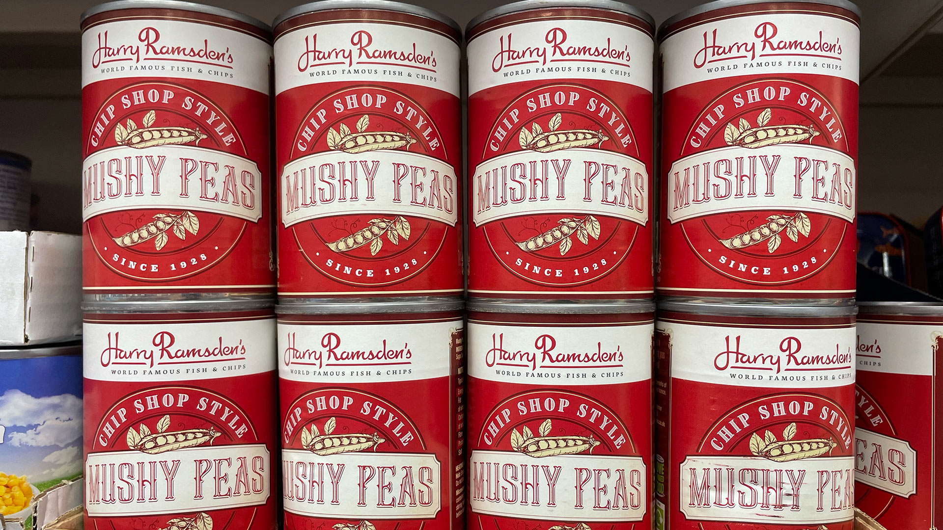 Mushy peas on shelf