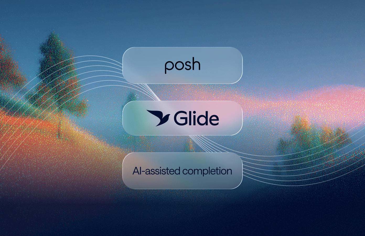 Abstract hero image showing a dynamic wave of orange and blue particles on a gradient background.