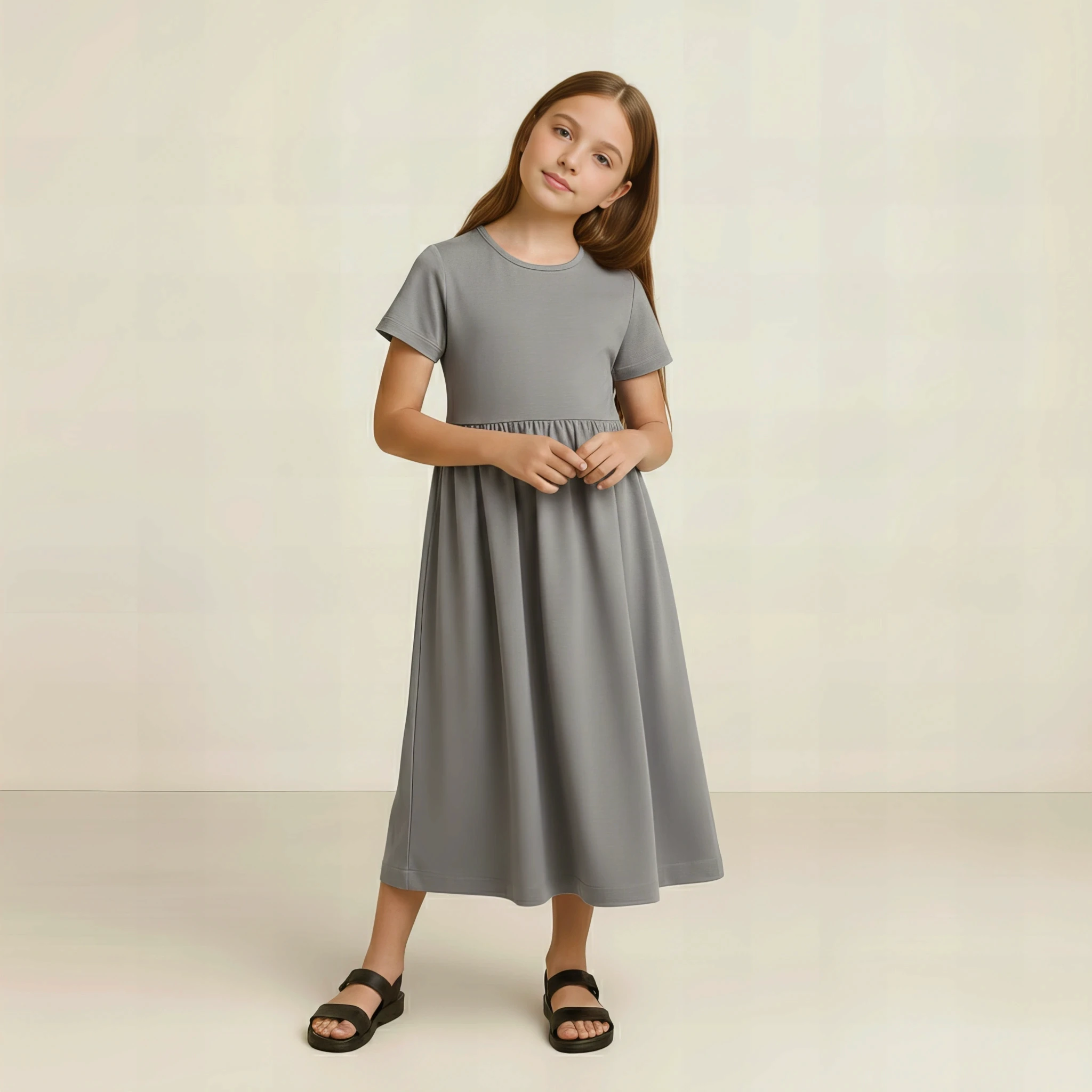 Cotton Flare Dress in Pebble Gray