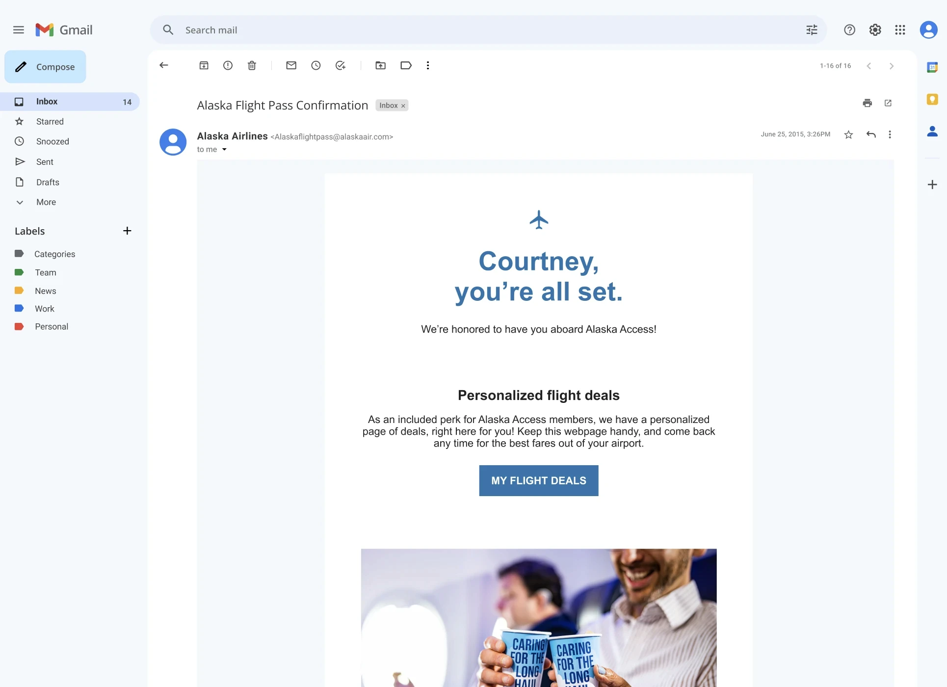 Alaska Flight Pass confirmation email