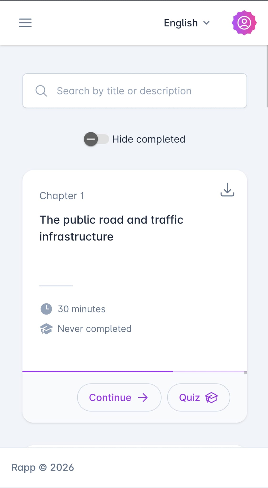 Practice online theory for driving license B on smartphone with RAPP