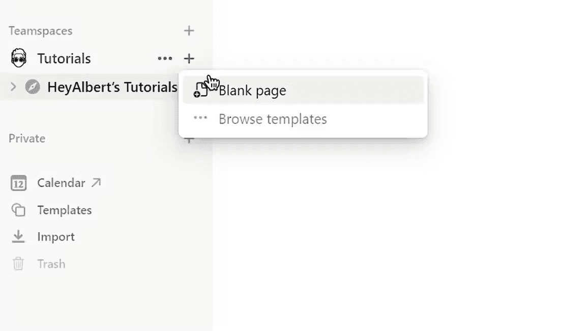 Image demonstrating how to create a new page in Notion.