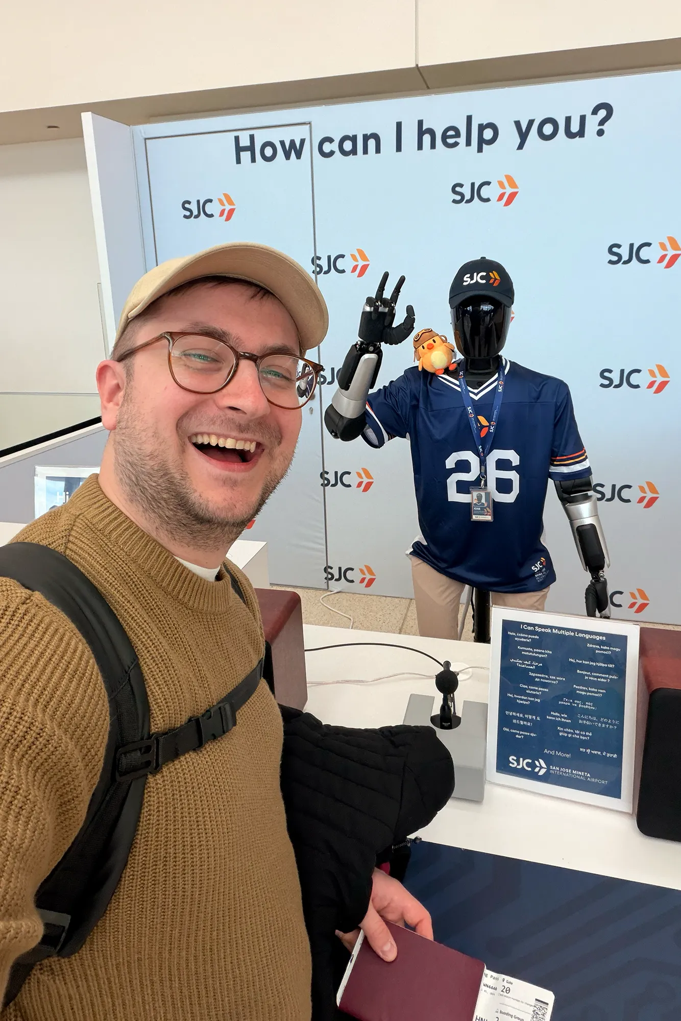 Martin Paseka with Jose - San Jose airport robot