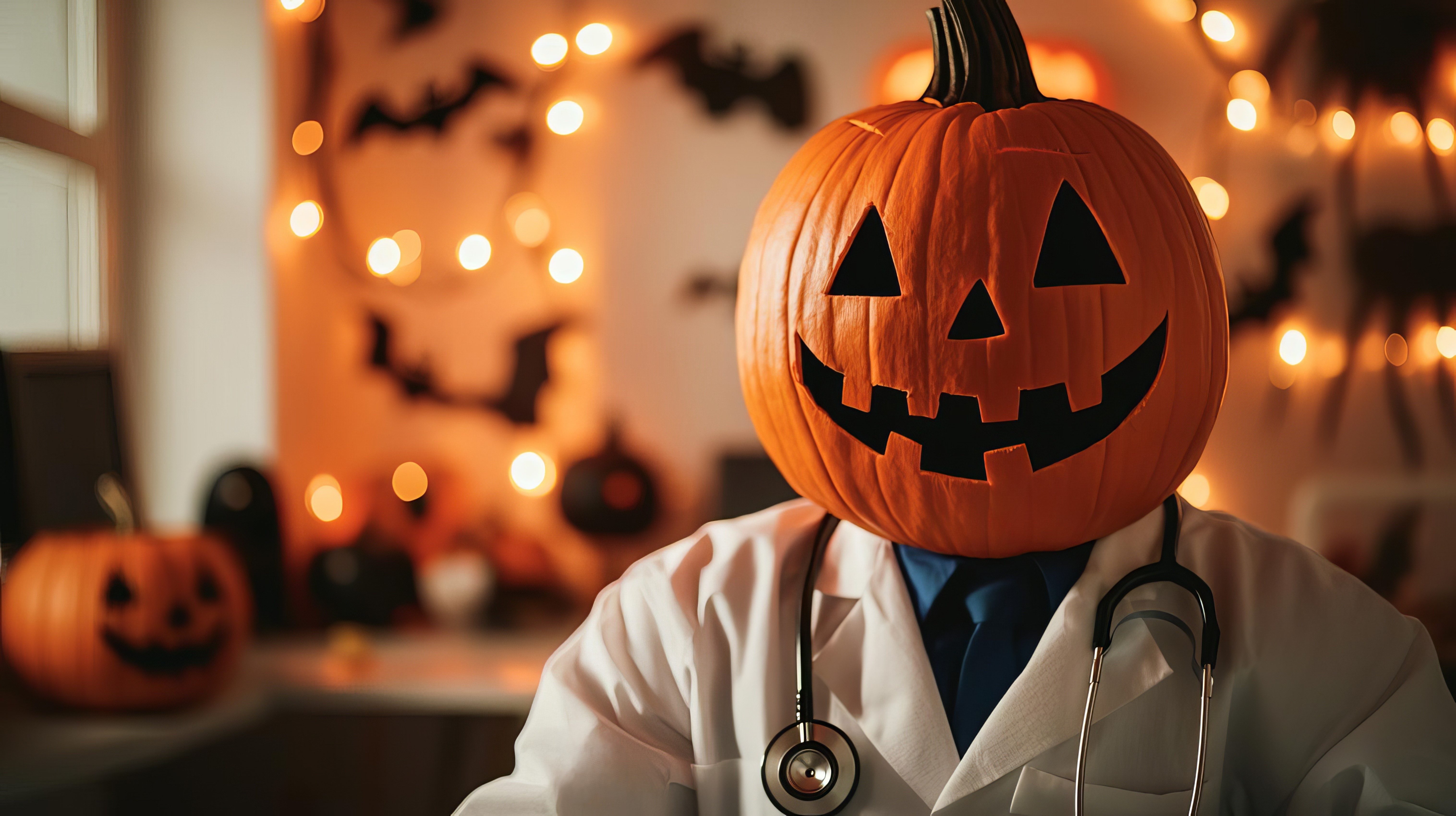 doctor wearing a pumpkin head halloween themed ai generated