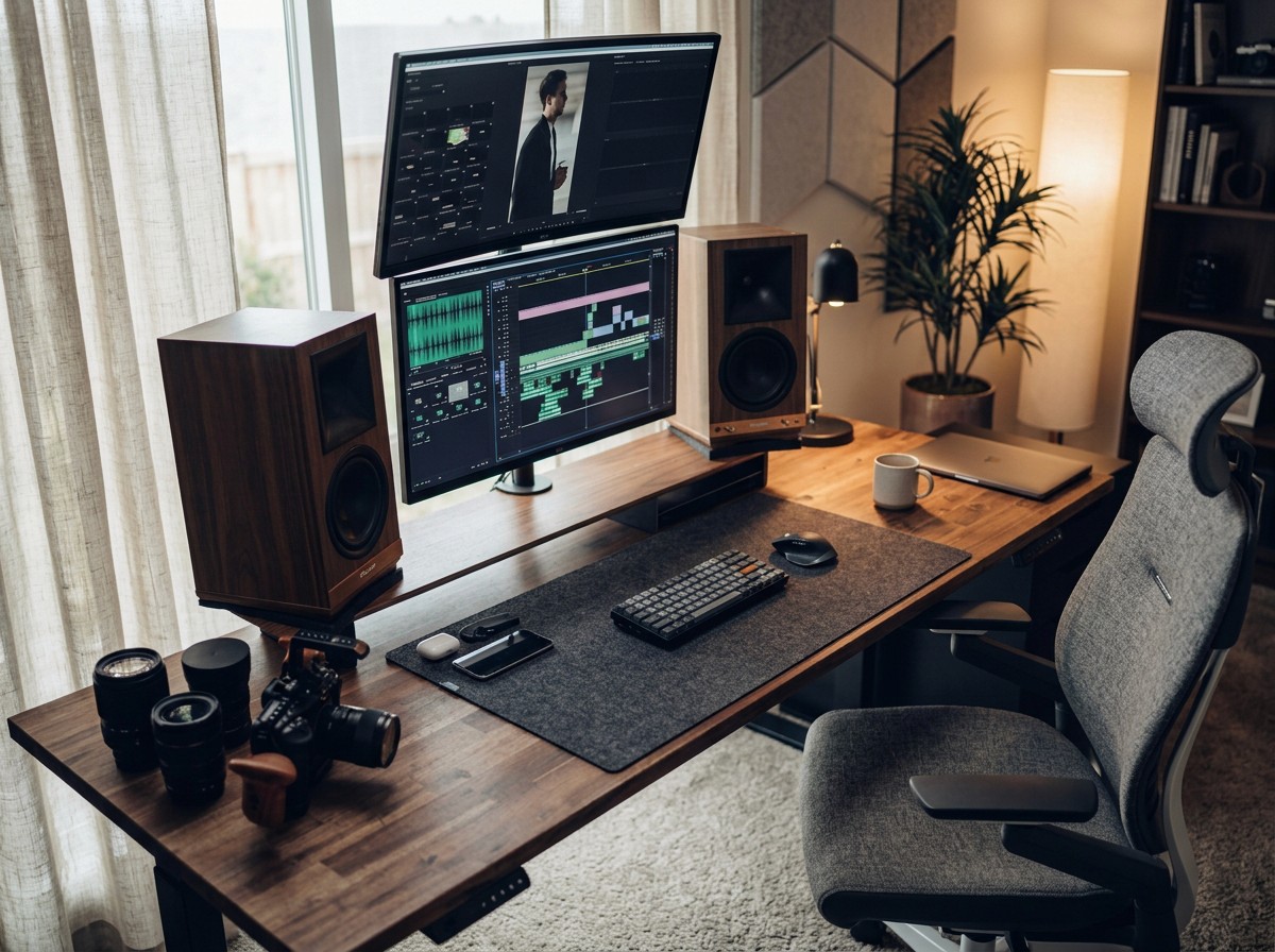 Young man in black leather double-breasted jacket jeans looking at the bottom