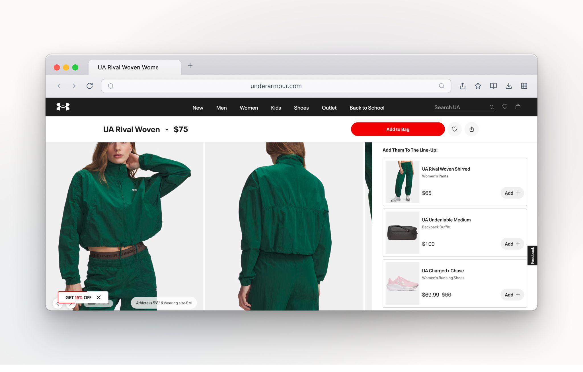Recommandations de produits complémentaires sur le site d'Under Armour