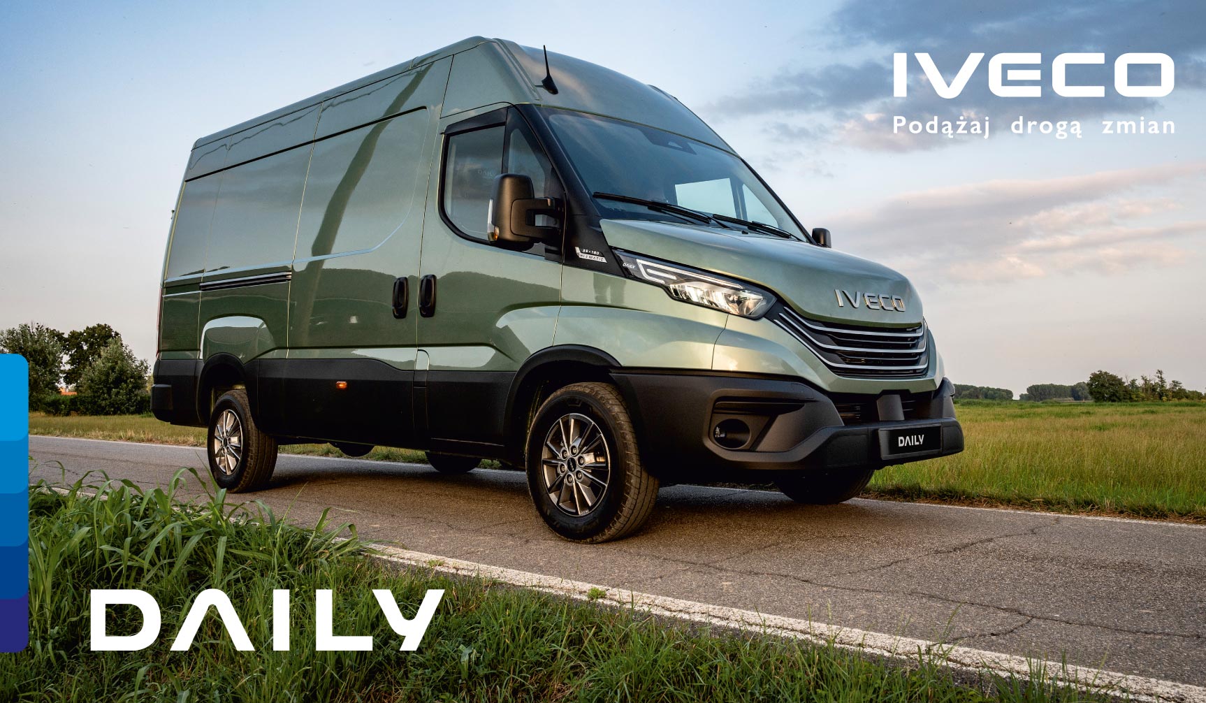 Projekt graficzny billboardu (KV) – fotomontaż reklamowy promujący nowy model Iveco.