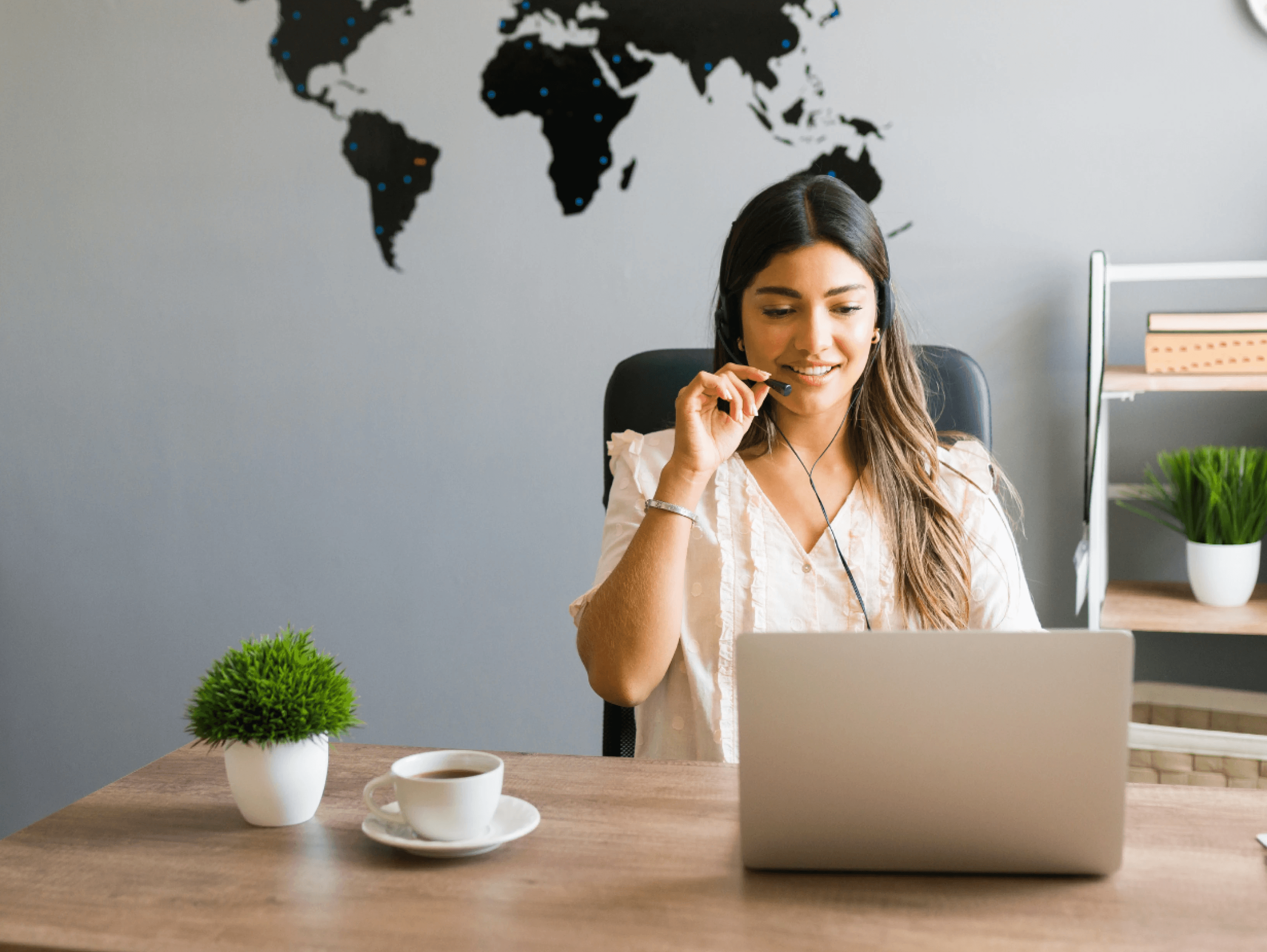A woman working in a travel agency