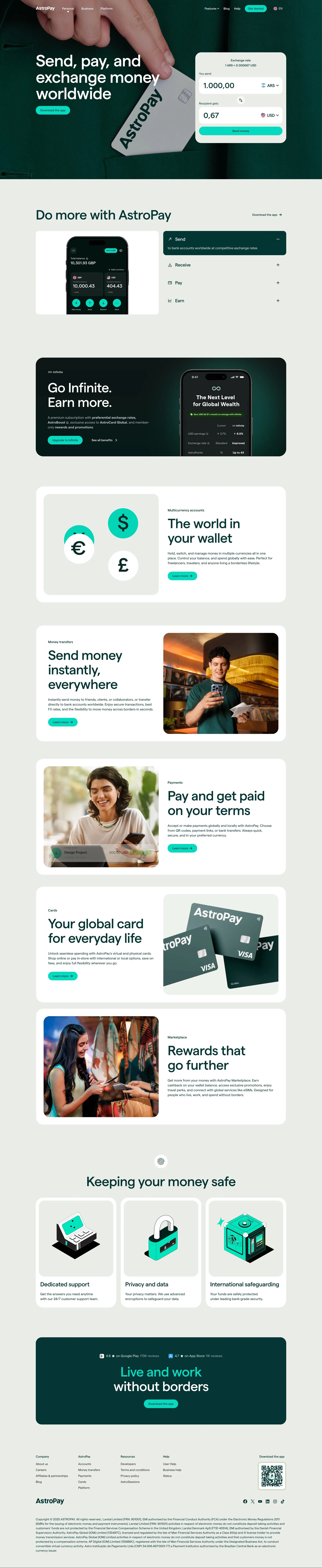 Global Payments, Cards & Accounts Withou landing page screenshot showcasing Finance and Tech design