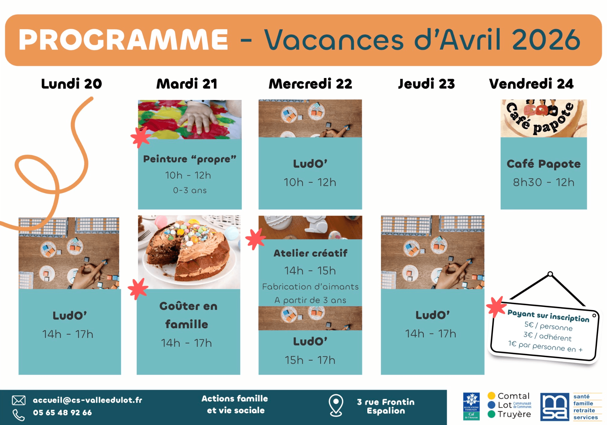Programme des vacances d’Avril 2026 du Centre Social, première page