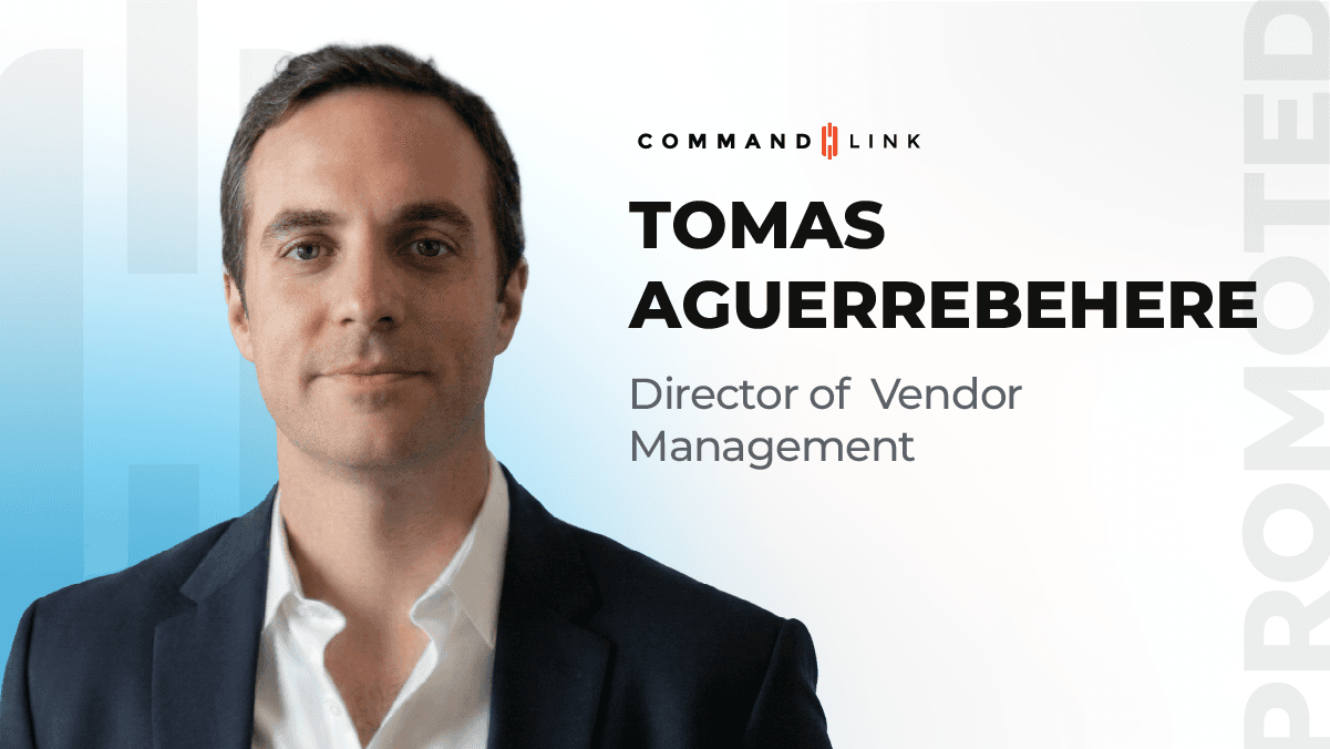 Promotional graphic announcing Tomas Aguerrebehere as new Director of Vendor Management