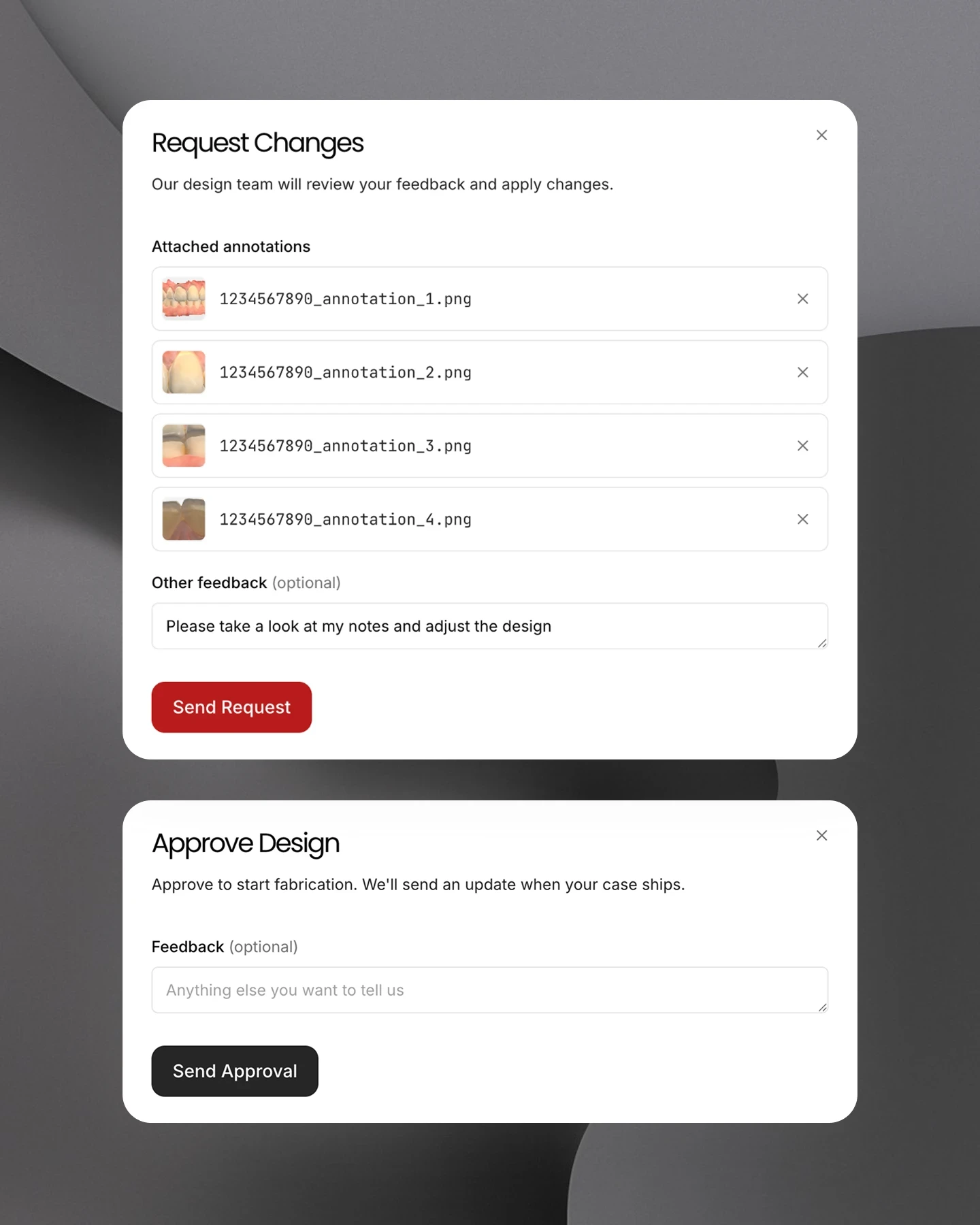 Request Changes Modal Screenshot