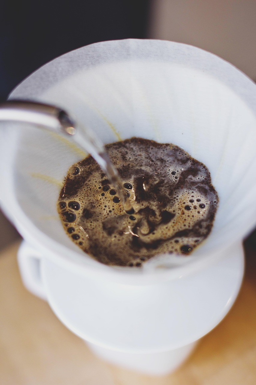 water pouring in coffee filter