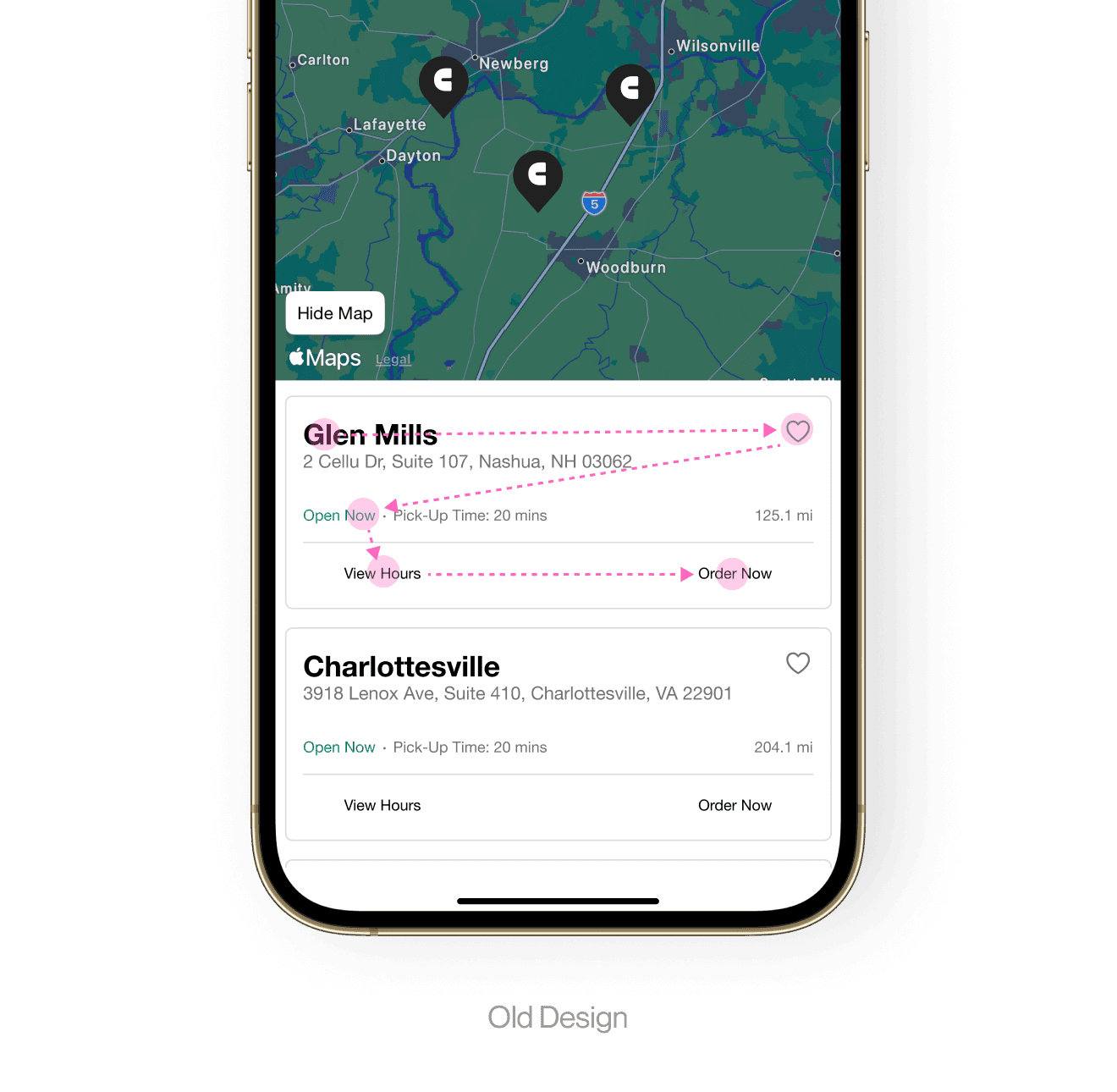 iPhone showing eye tracking results from old design