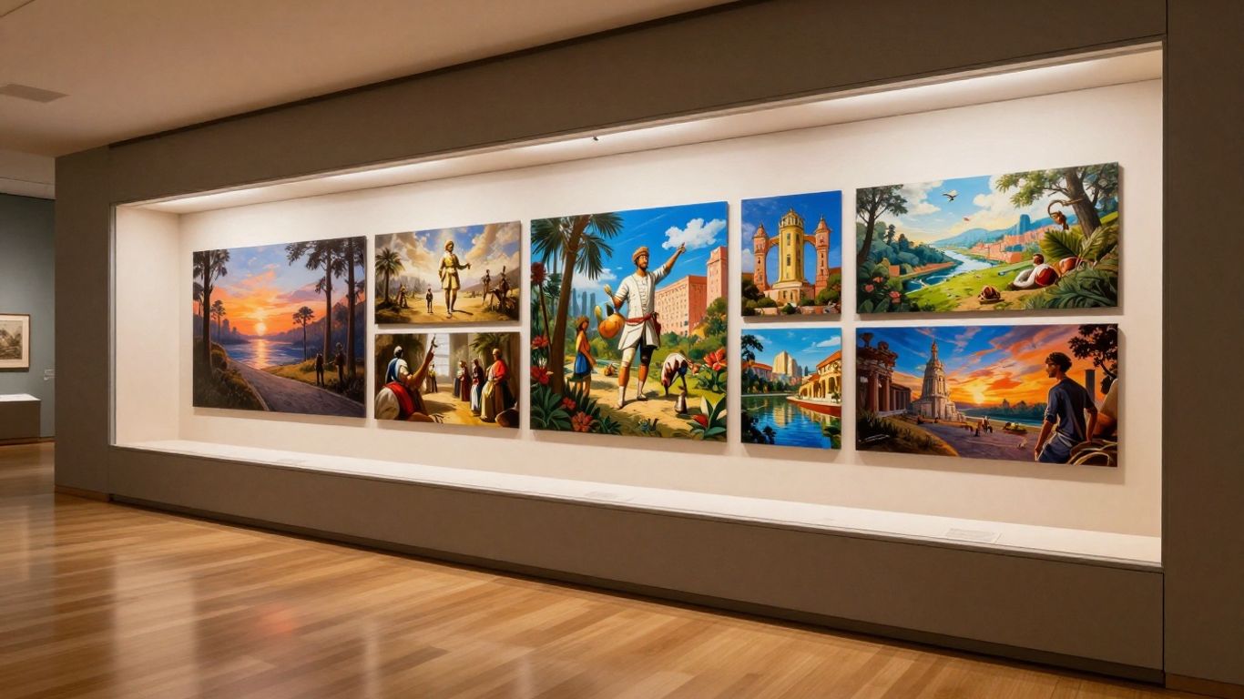 Modern digital museum interface featuring historical art displays