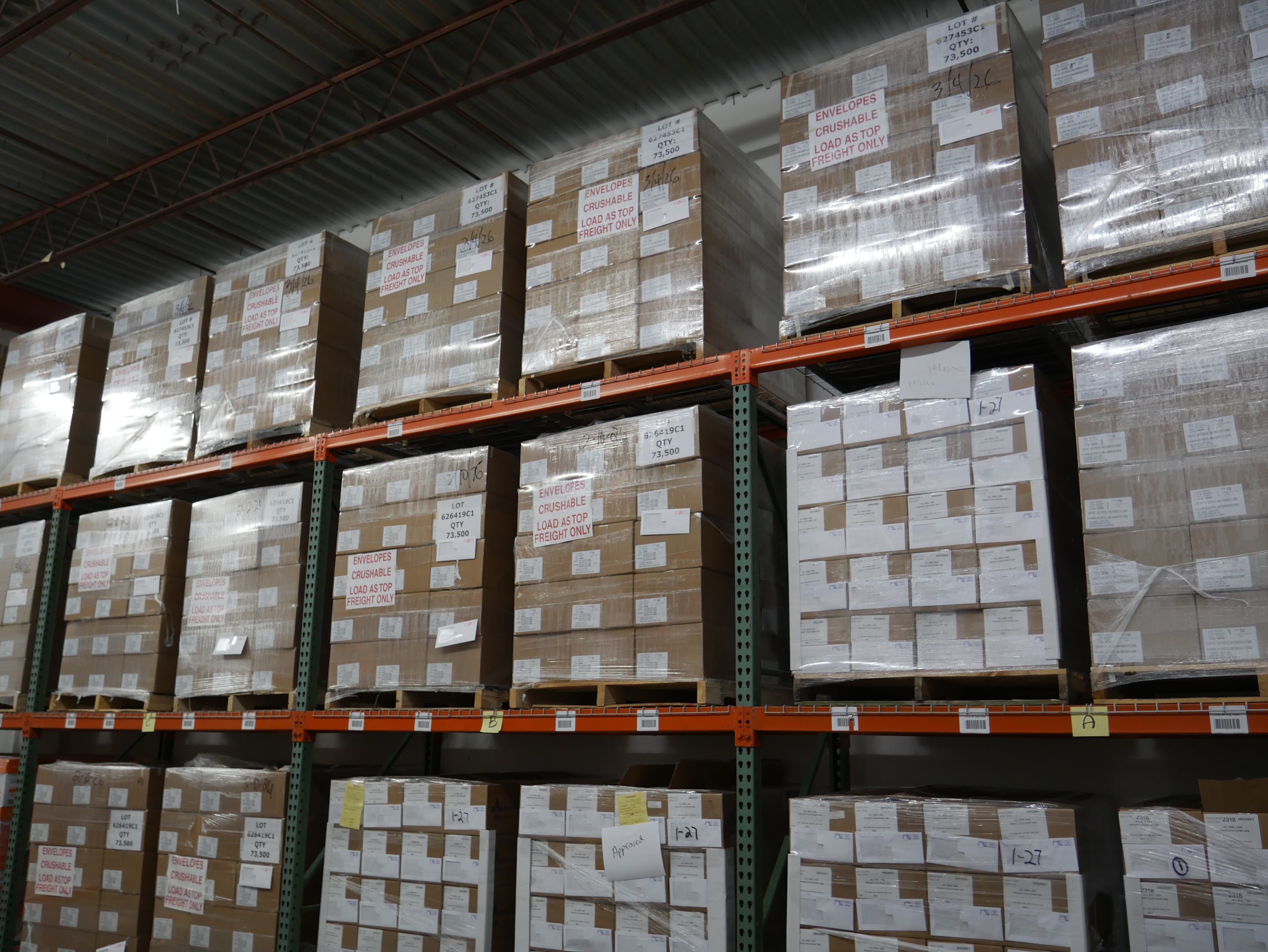 Backroom inventory featuring stacks of packed boxes.