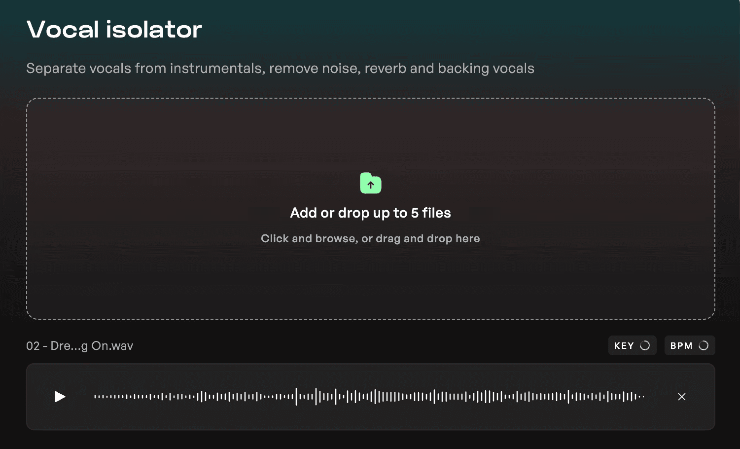 The Kits AI Vocal Isolator with files uploaded