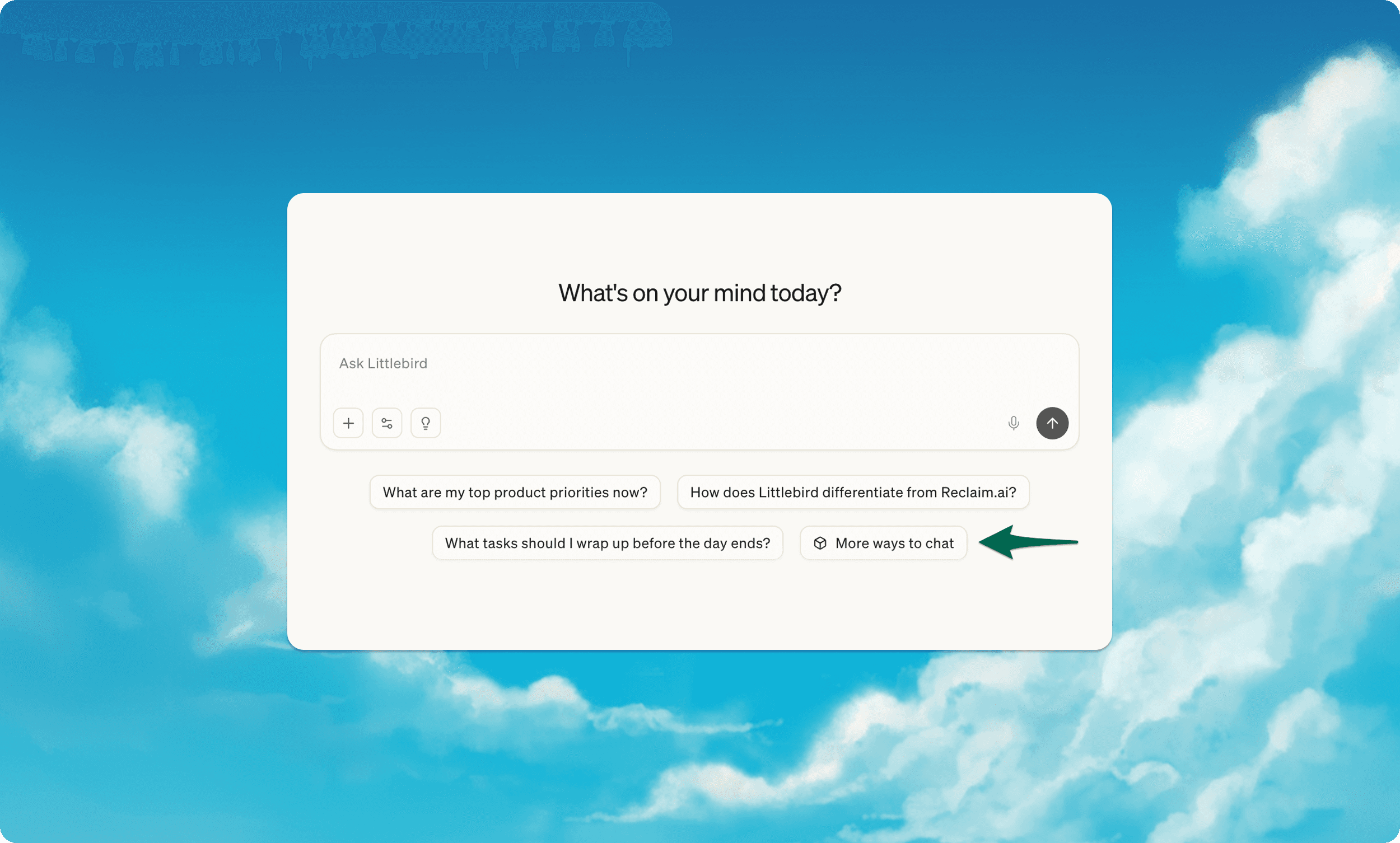 Little bird Chat Library screenshot with an illustrated blue sky background