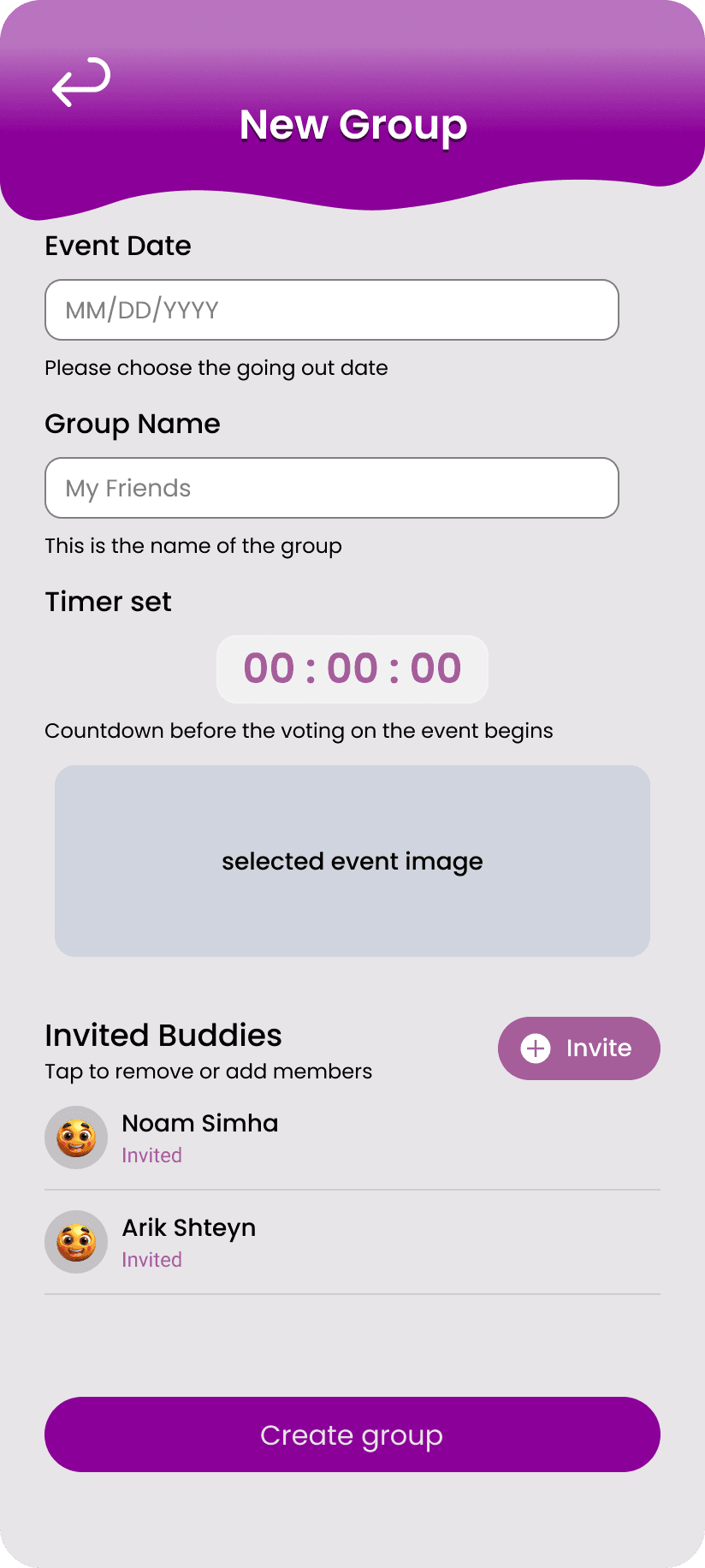 group info screen