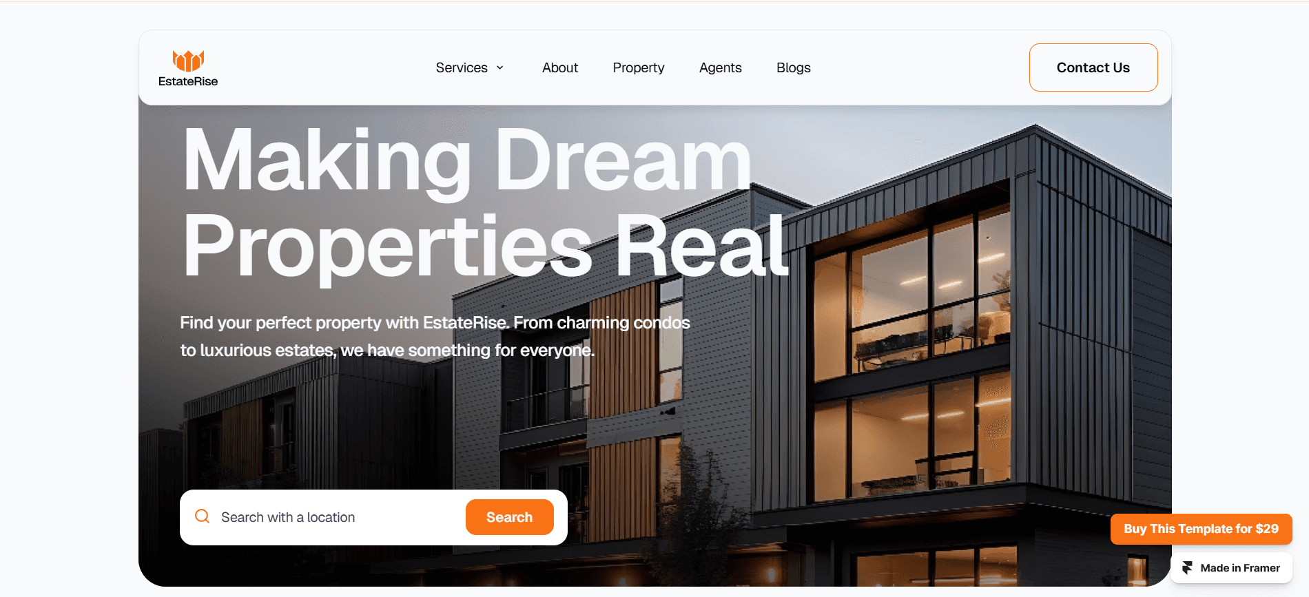EstateRise real estate website template homepage