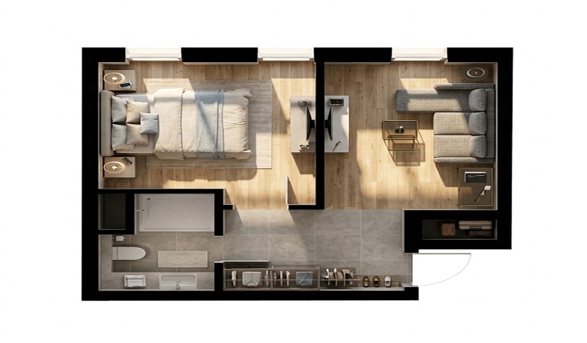 Планування апартаментів Deluxe 34 м² у Львові — простора інвестиційна квартира Movin Hotel