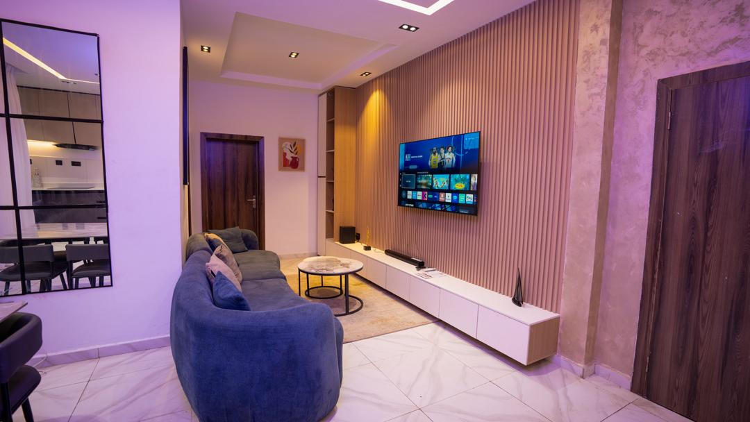 Stylish living area at Urban Suites, serviced shortlet apartment in Surulere, Lagos