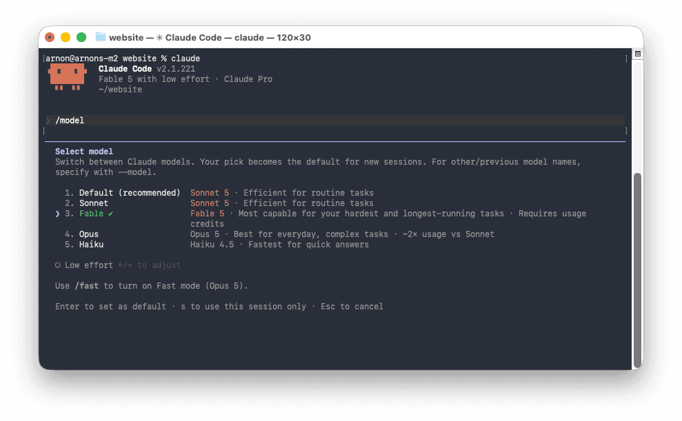 I swear I don't use Fable every day. My model selector from Claude Code