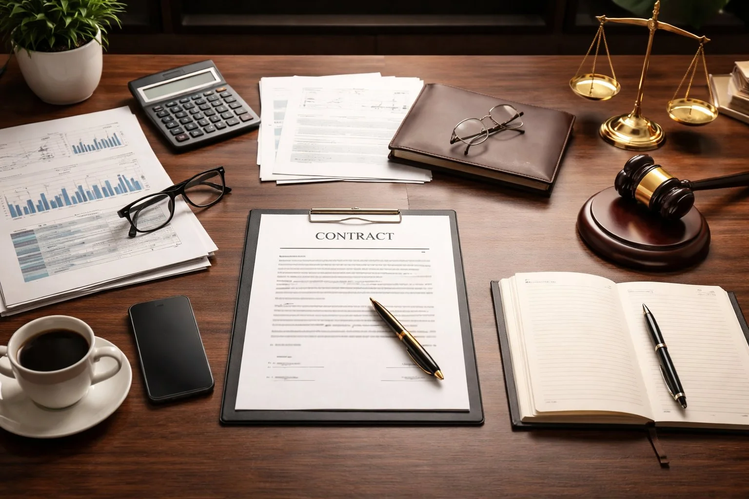 Professional desk with neatly arranged financial and legal documents, representing careful planning and decision-making before taking action.