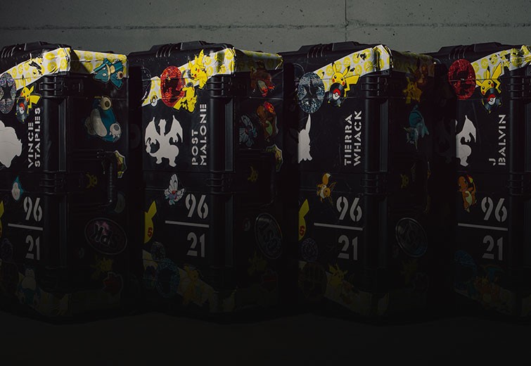 A lineup of Pokemon Influencer Kits featuring the names of the recipients