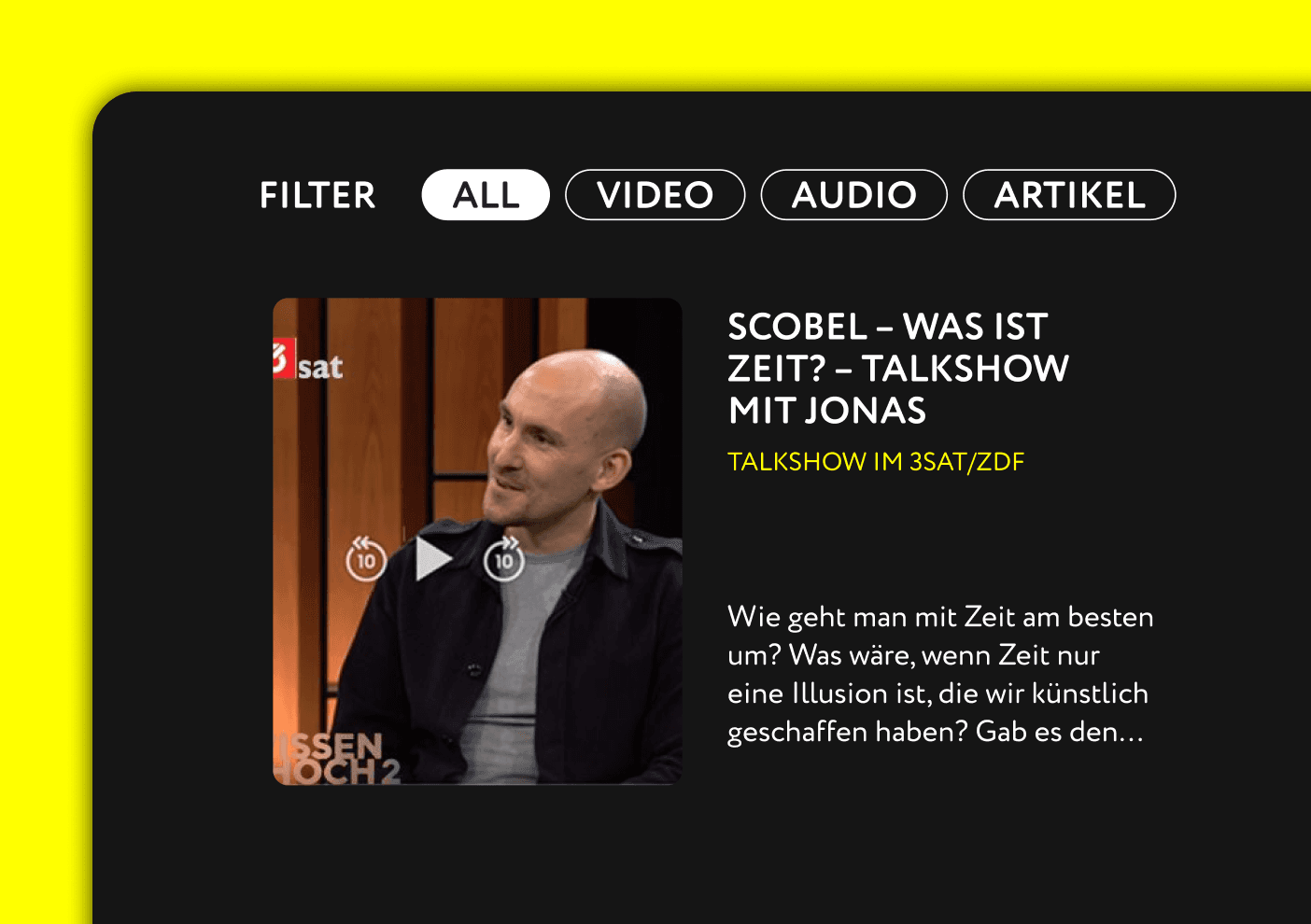 "Scobel - Was ist Zeit?" talkshow with Jonas.