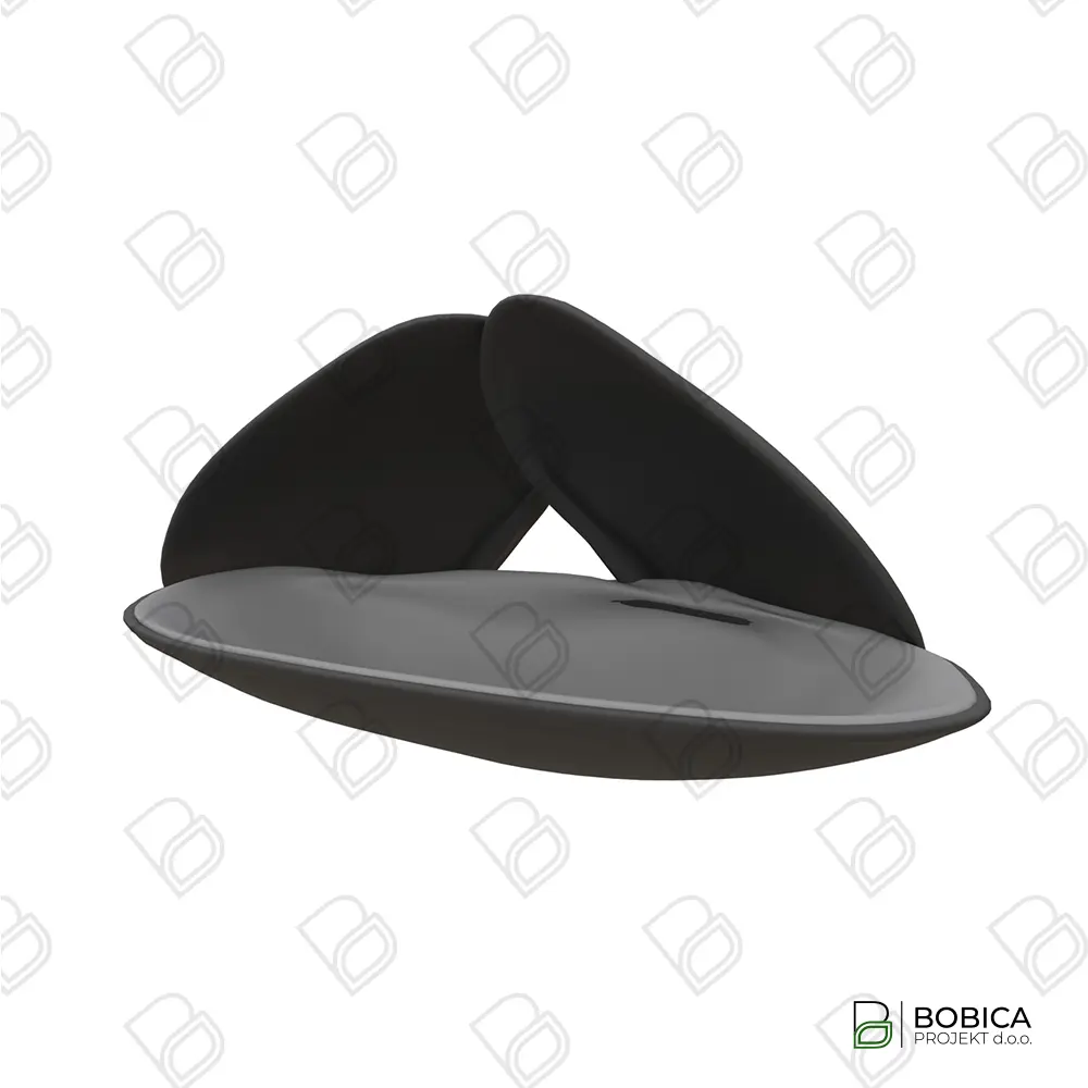 Tematski element za dječje igralište u obliku velike dagnje (školjke), izrađen od poliestera na aluminijskoj podlozi, dizajniran za skrivanje i maštovitu igru – BOBICA PROJEKT