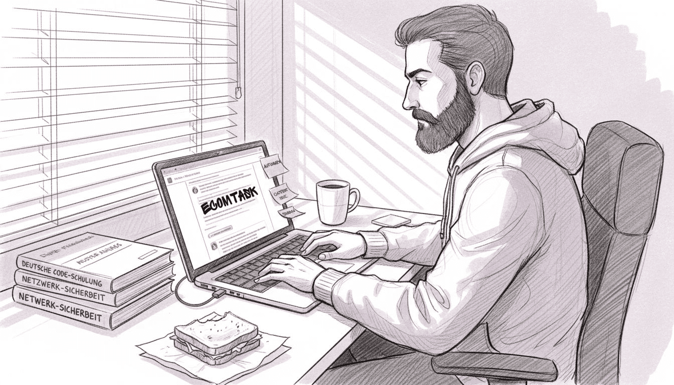 Ein IT-Experte arbeitet am Schreibtisch und nutzt dabei einen KI-Chatbot.