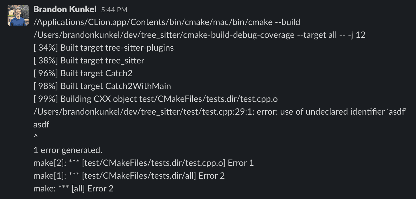 Unformatted code in Slack.