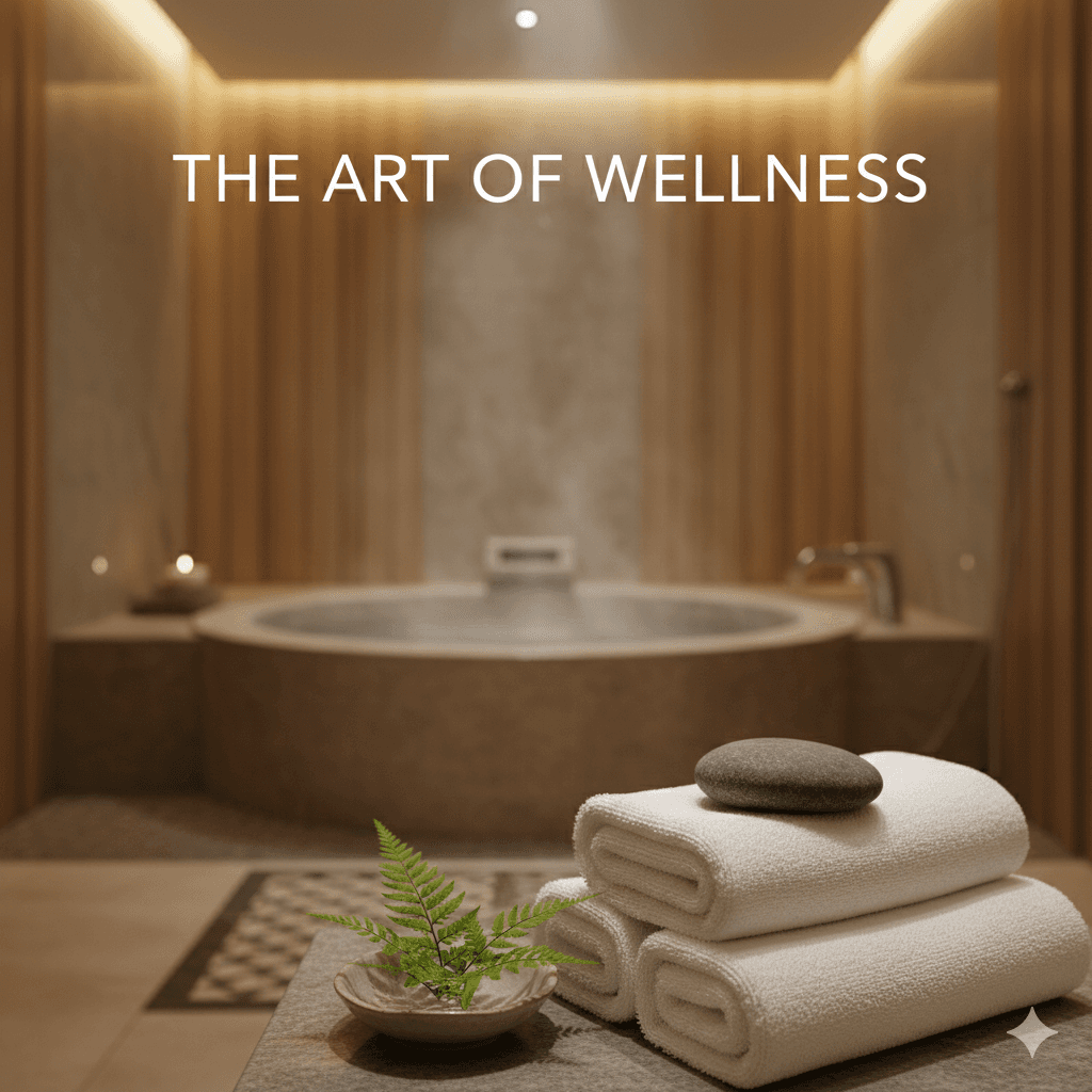 Minimalist spa scene with river stones and fern for wellness focus