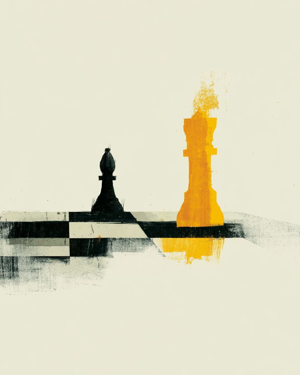 Schach Kunst: abstrakte Darstellung von Läufer und Königin auf Schachbrett. Strategie und Spiel.