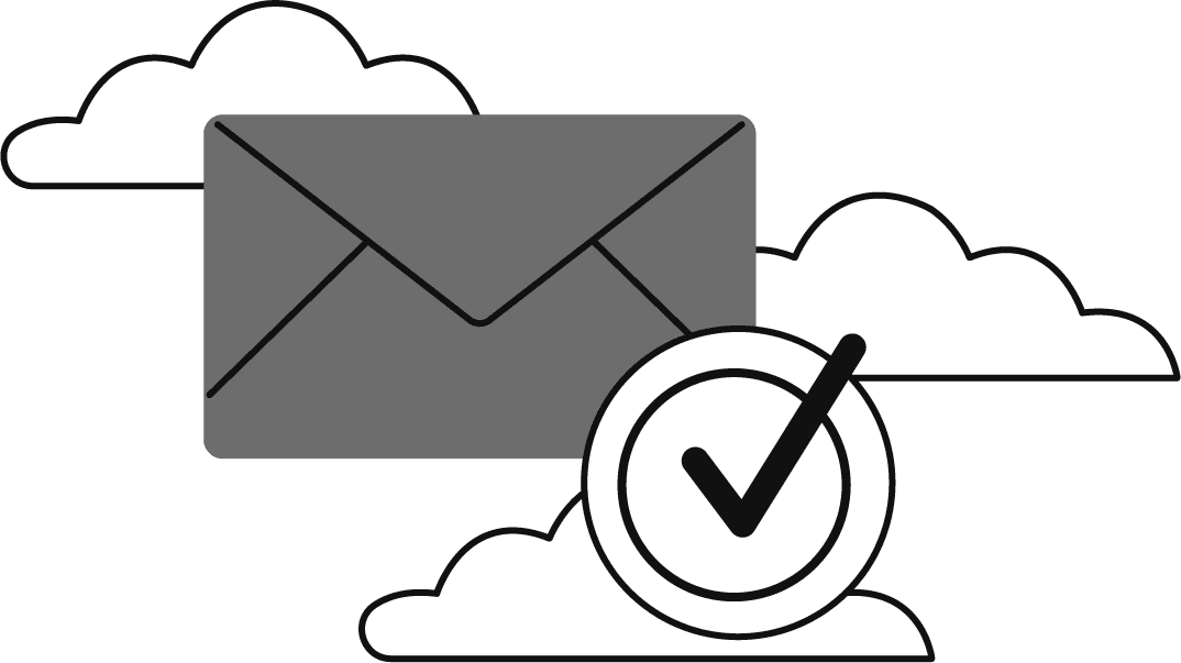 Email successfully sent, symbolized by a checkmark with clouds.