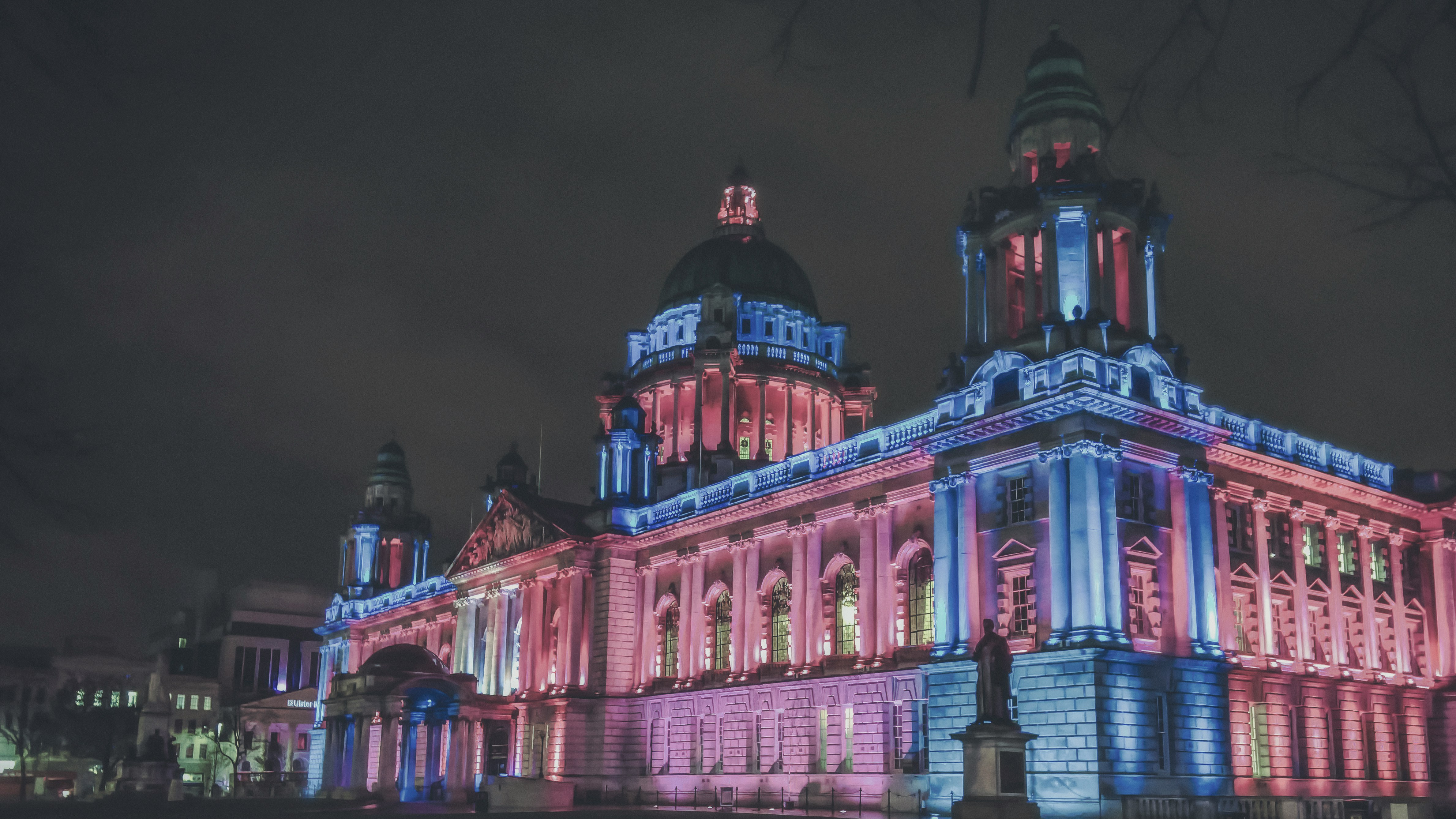 pink and blue lighted building