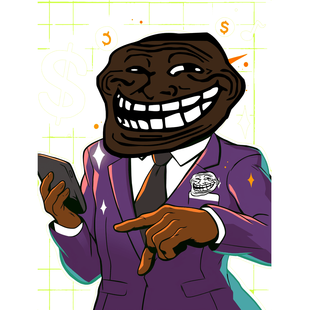 illustration of a coin shaped character walking between clouds