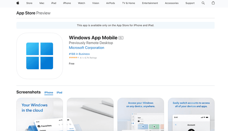 Windows 遠端桌面 iOS App