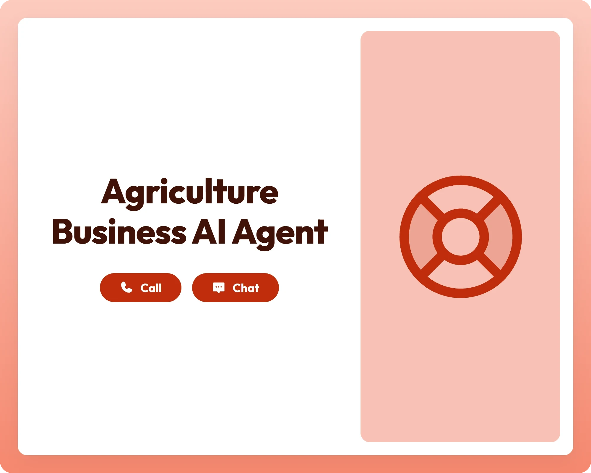 agriculture business ai agent offers call and chat support with a lifebuoy icon for urgent inquiries