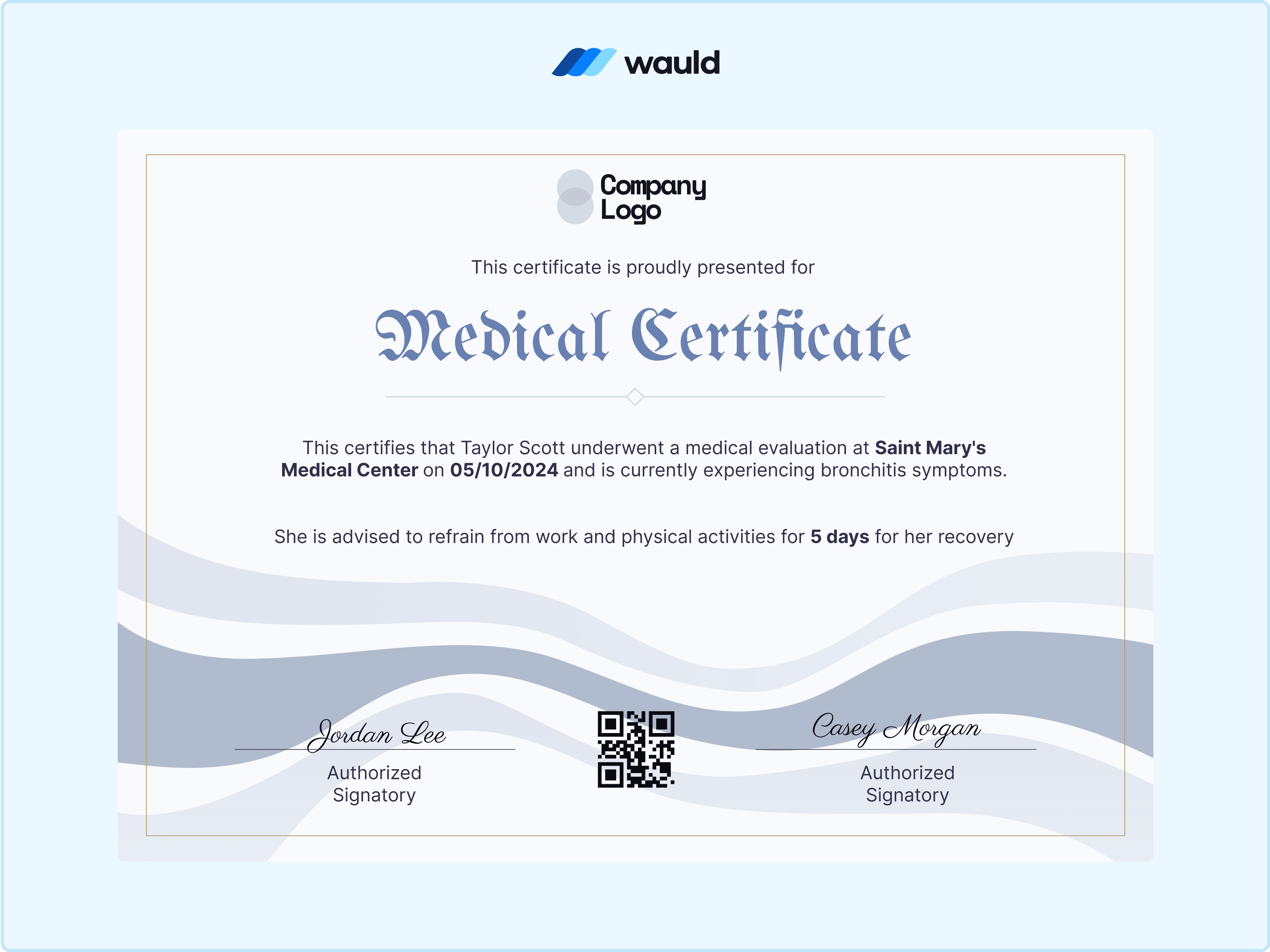 Wauld - Professional and Gray Medical certificate&nbsp;